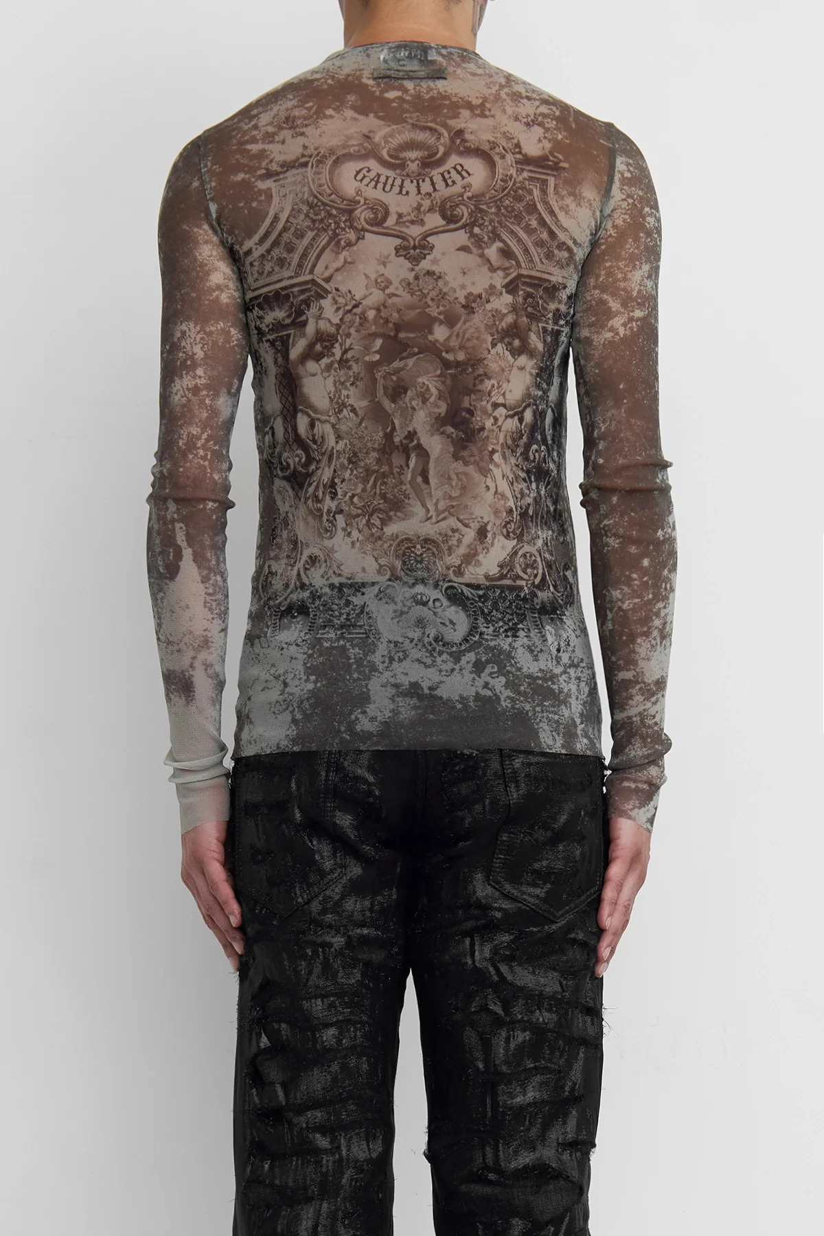 Jean Paul Gaultier Mesh 'The Médaillon' Long Sleeve Top Beige/Taupe - 5