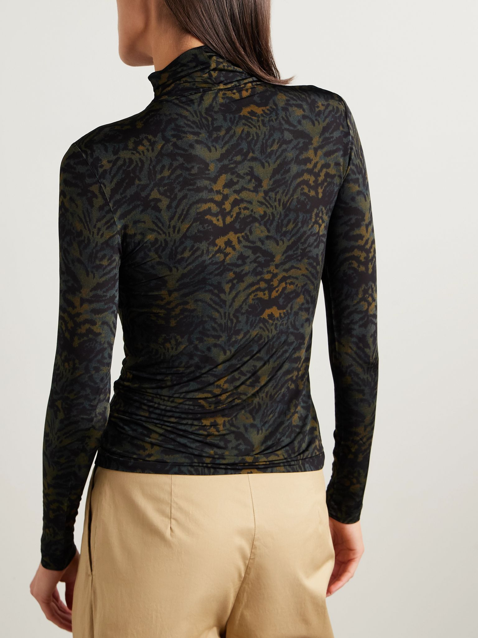 Aurelia printed stretch-jersey turtleneck top Dark green - 4