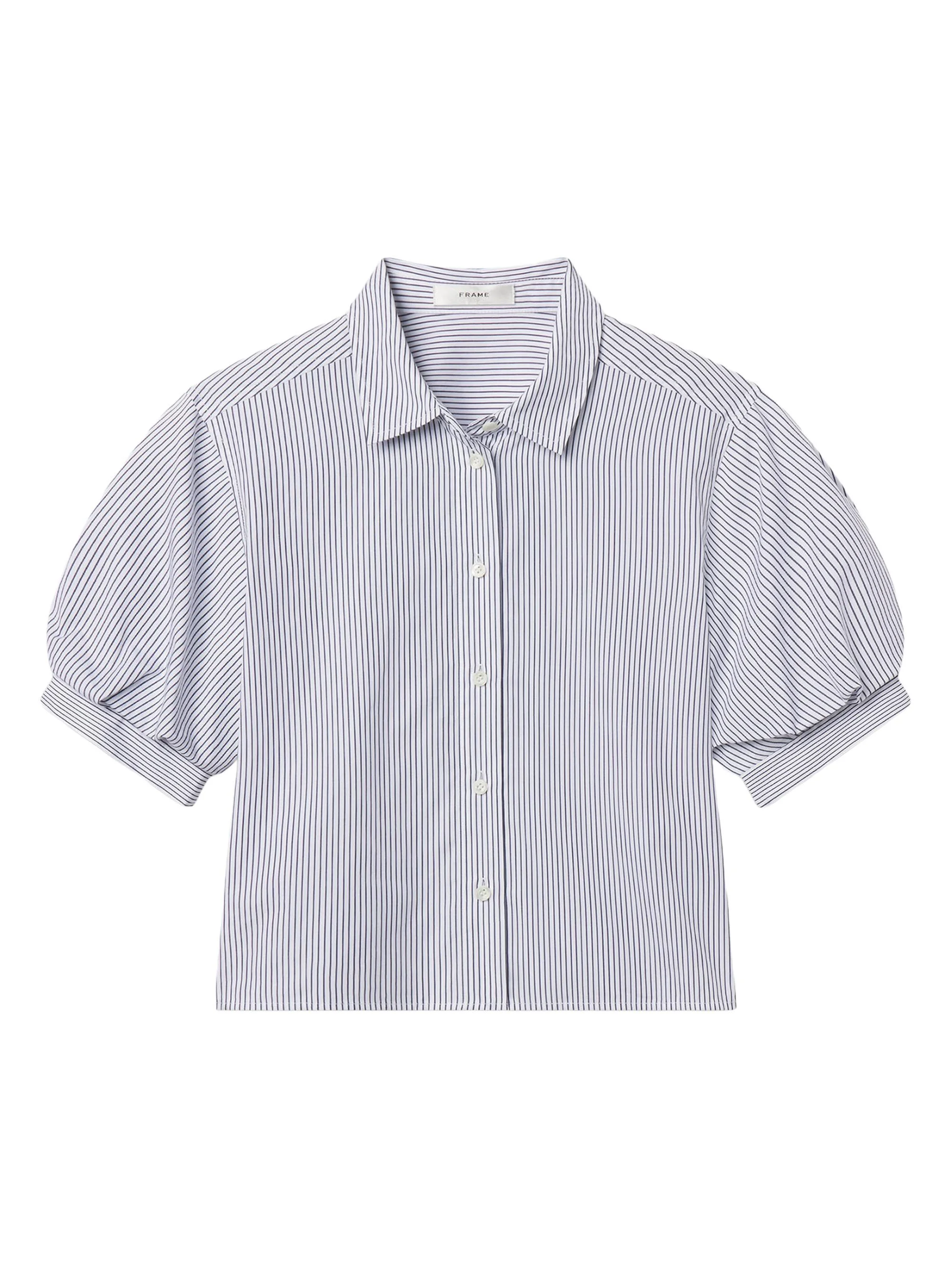 Women's The Billow Striped Cotton Shirt - Navy Stripe - 1