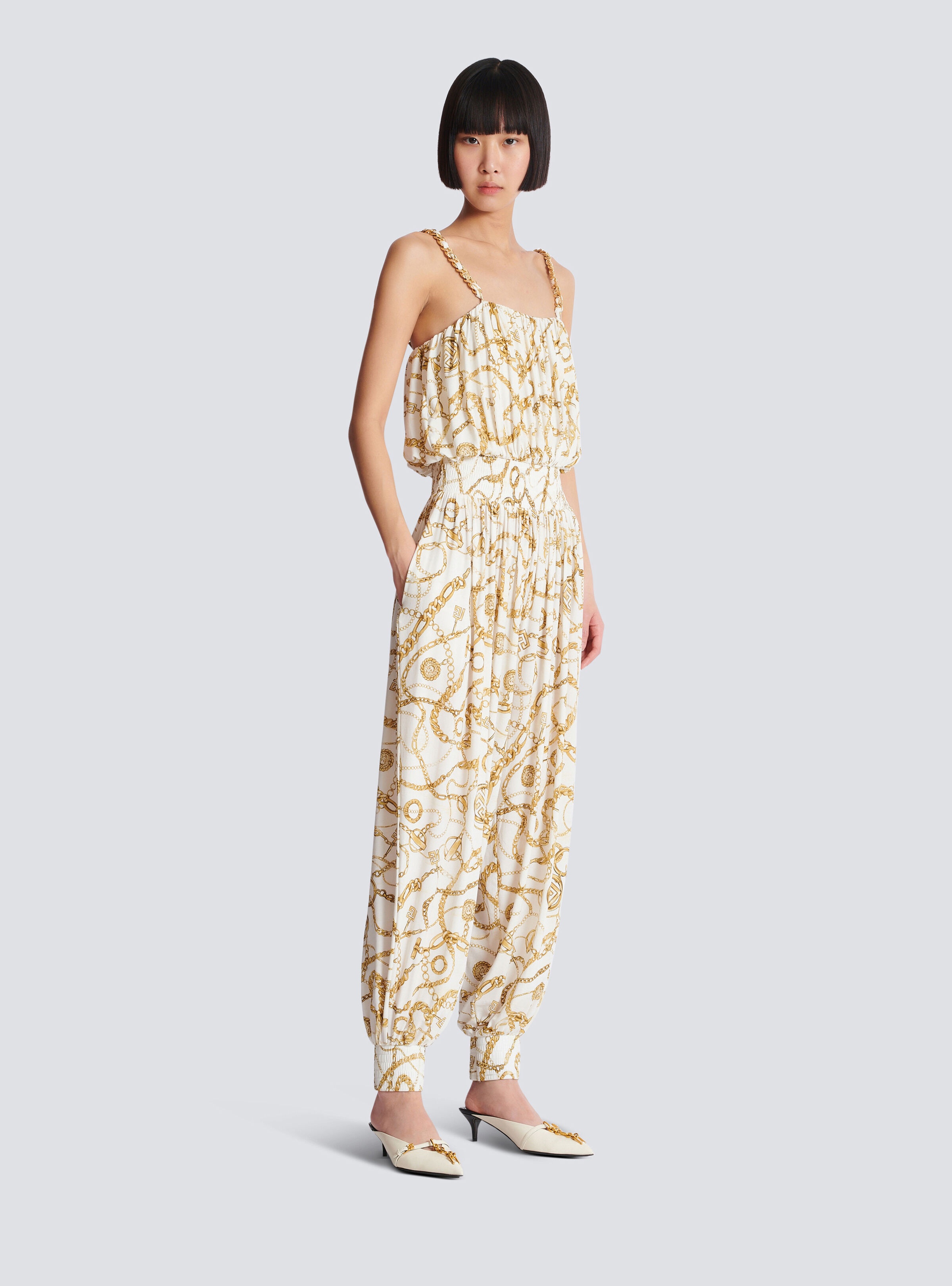 Flowing printed jumpsuit with Balmain Chains pattern - 3