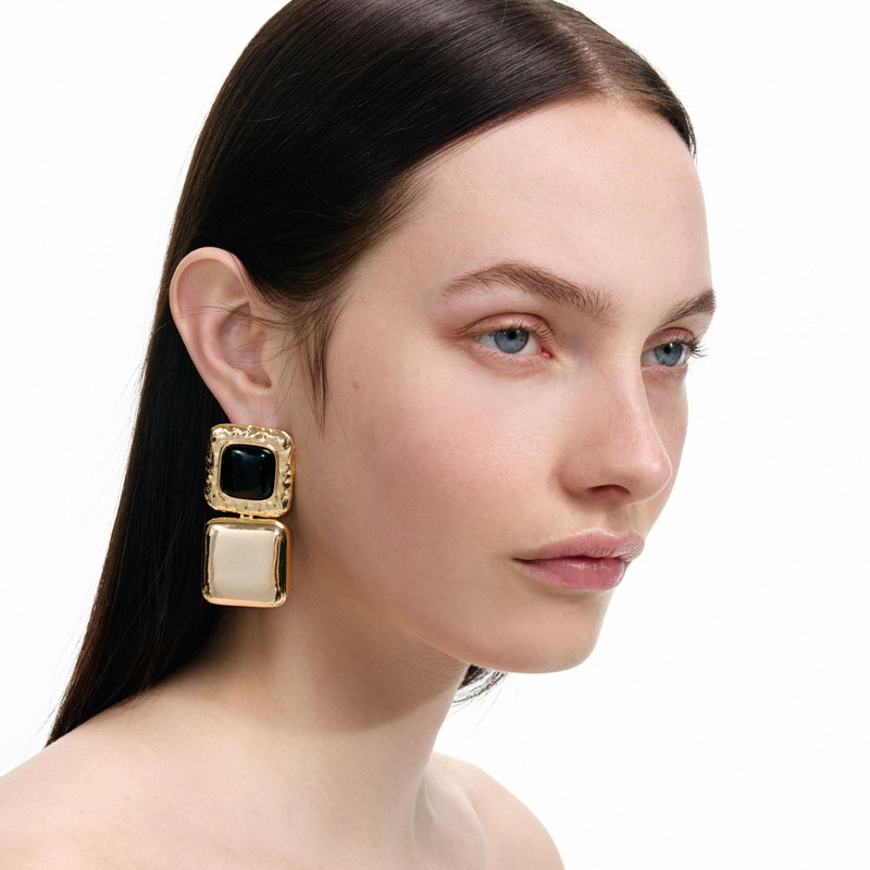 Mottled Gold Black Tiered Earrings 3