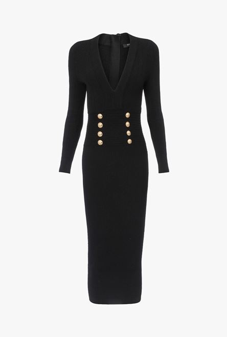 Long black knit dress with double-buttoned fastening - 1