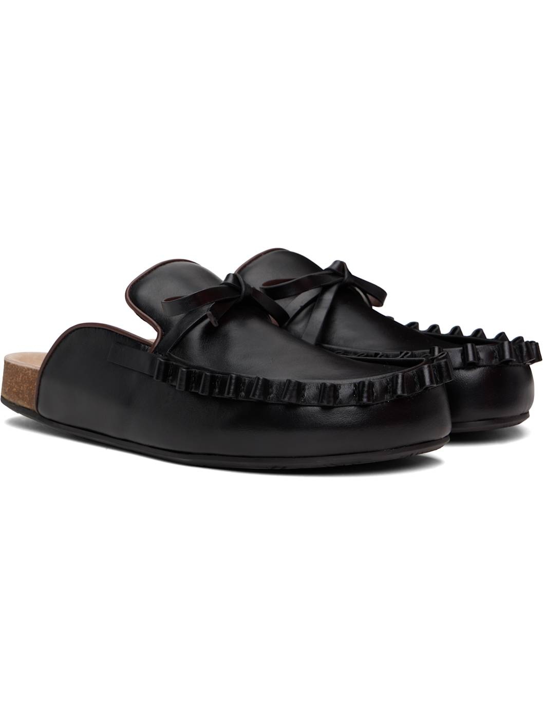 Black Ruffle Slip-on Loafers - 4