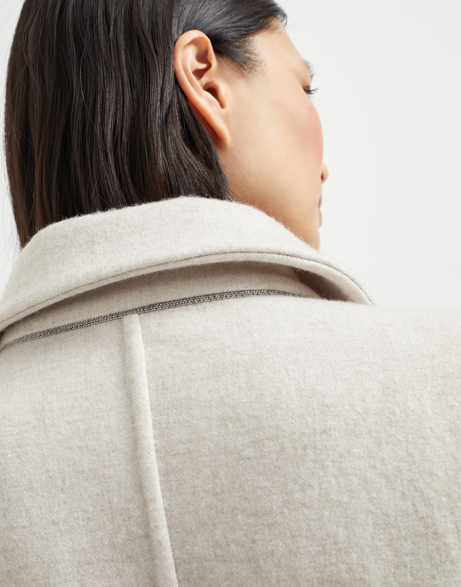 Hand-crafted coat in cozy cashmere double cloth with knit cuffs and monili - 3