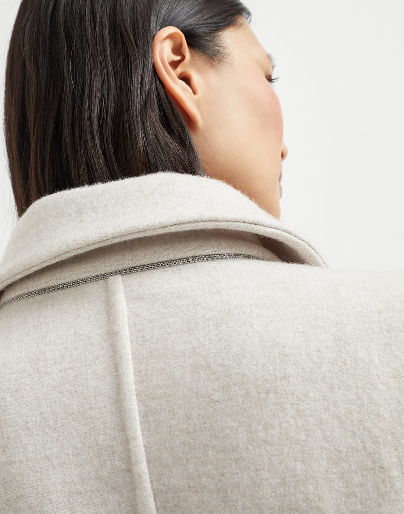 Hand-crafted coat in cozy cashmere double cloth with knit cuffs and monili 3