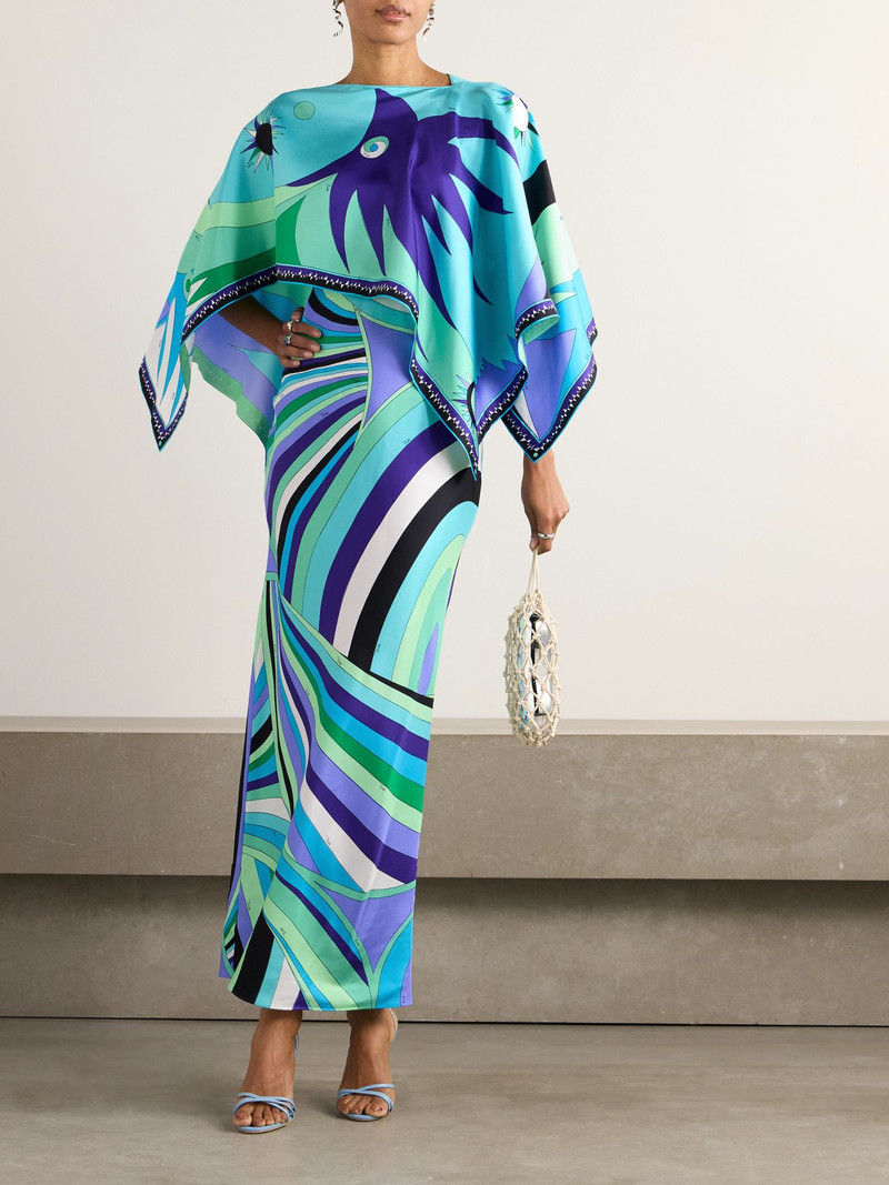 PUCCI Layered printed silk-twill maxi dress Blue outlook