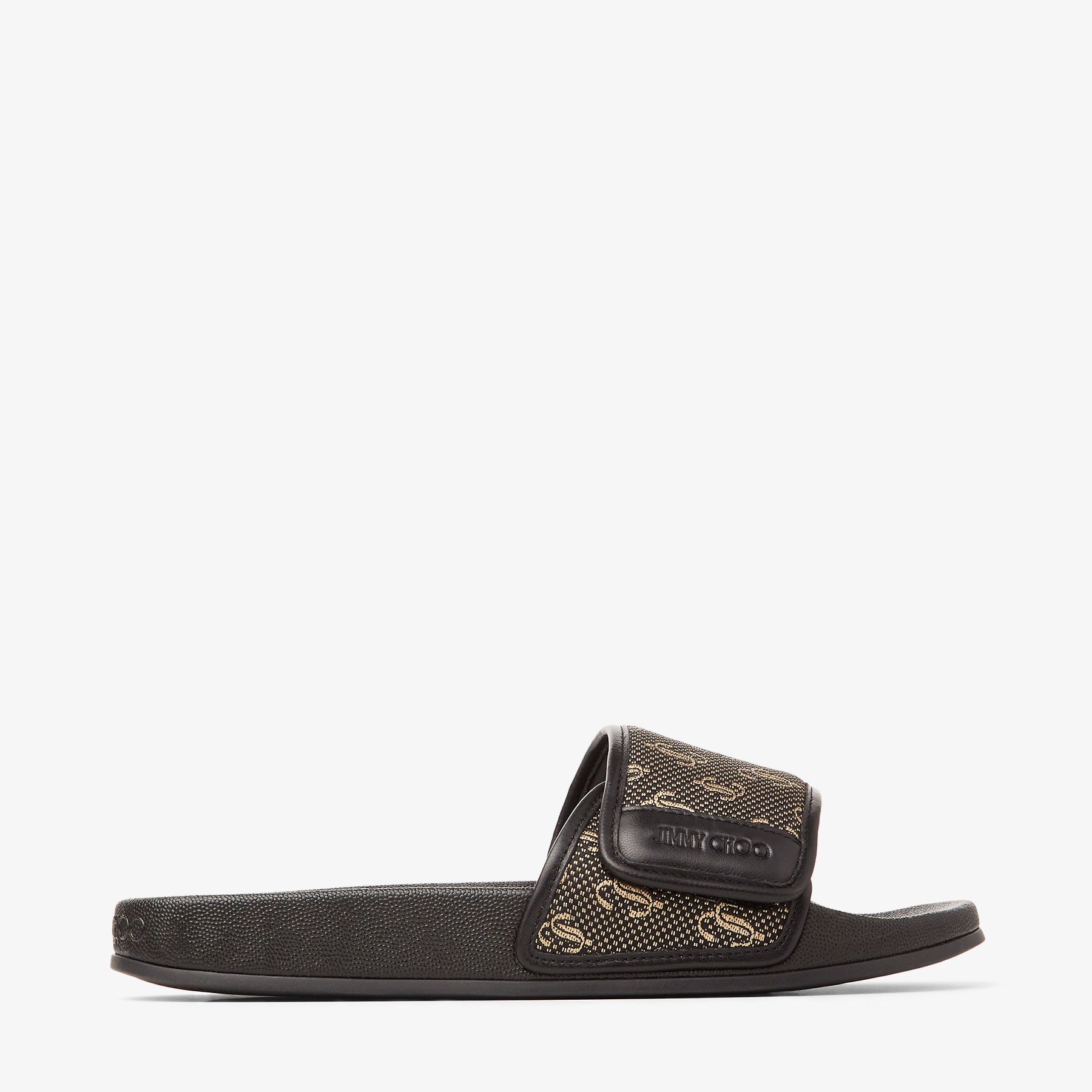 Fitz/F
Black and Gold JC Monogram Jacquard Lurex and Leather Slides - 1