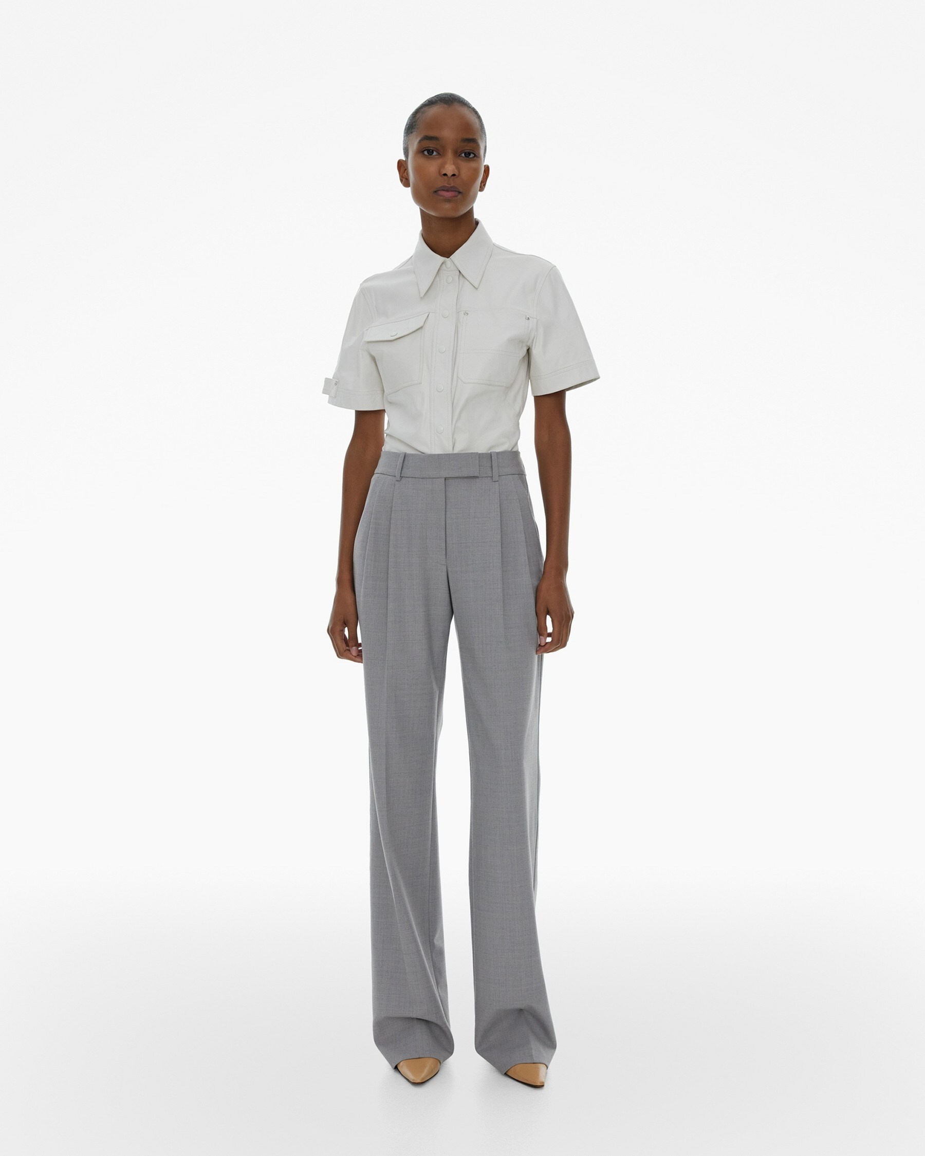 PLEATED STRETCH WOOL PANT - 2