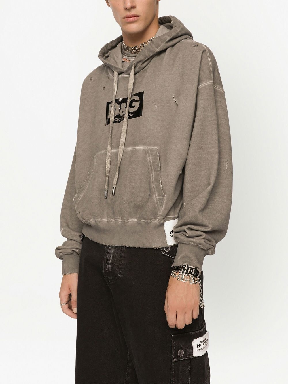 logo-print washed cotton hoodie - 5
