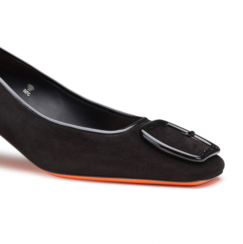 Women's black suede mid-heel pump 6