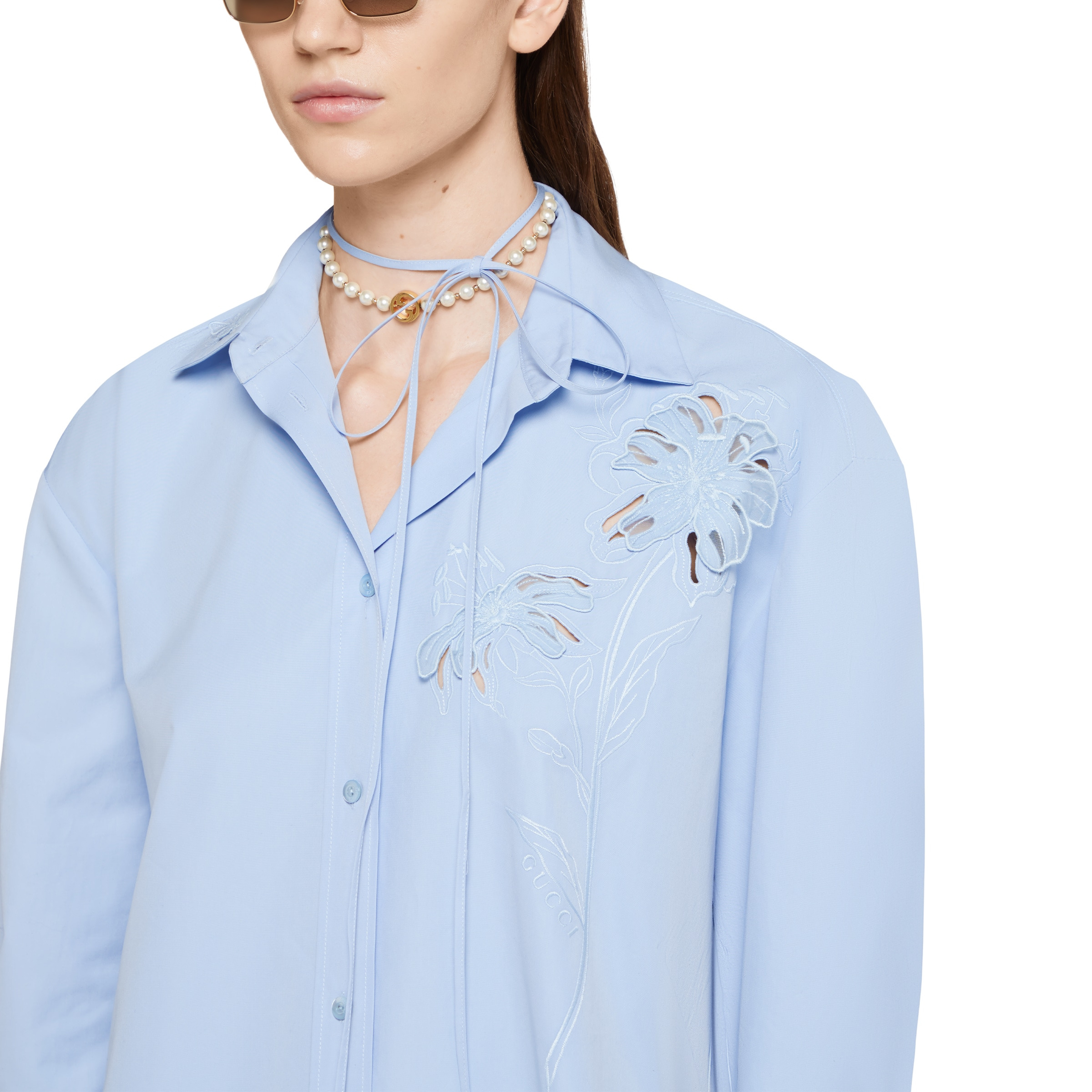 Cotton poplin shirt with embroidery - 5