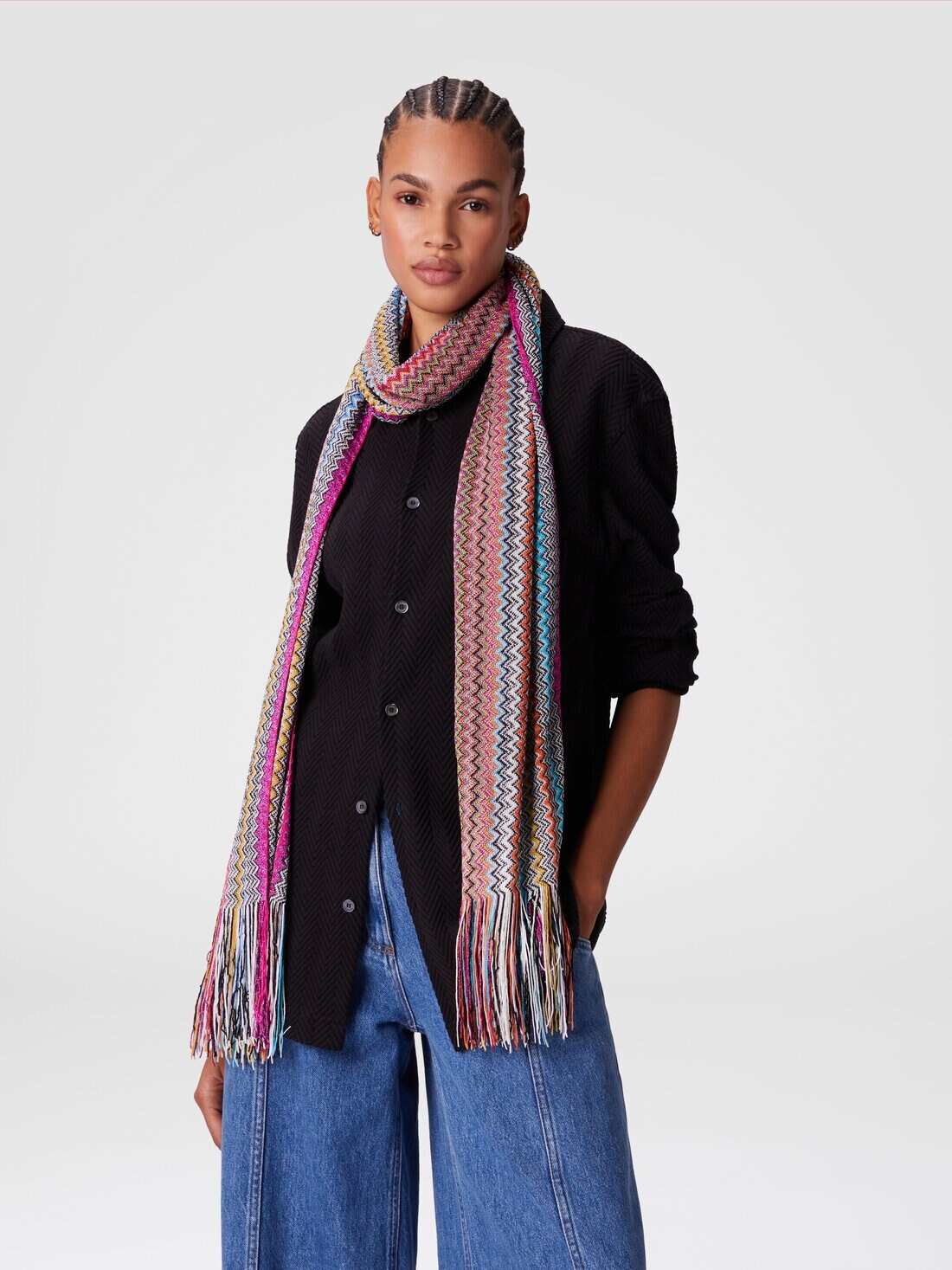 Zig zag viscose blend scarf with long fringes - 3