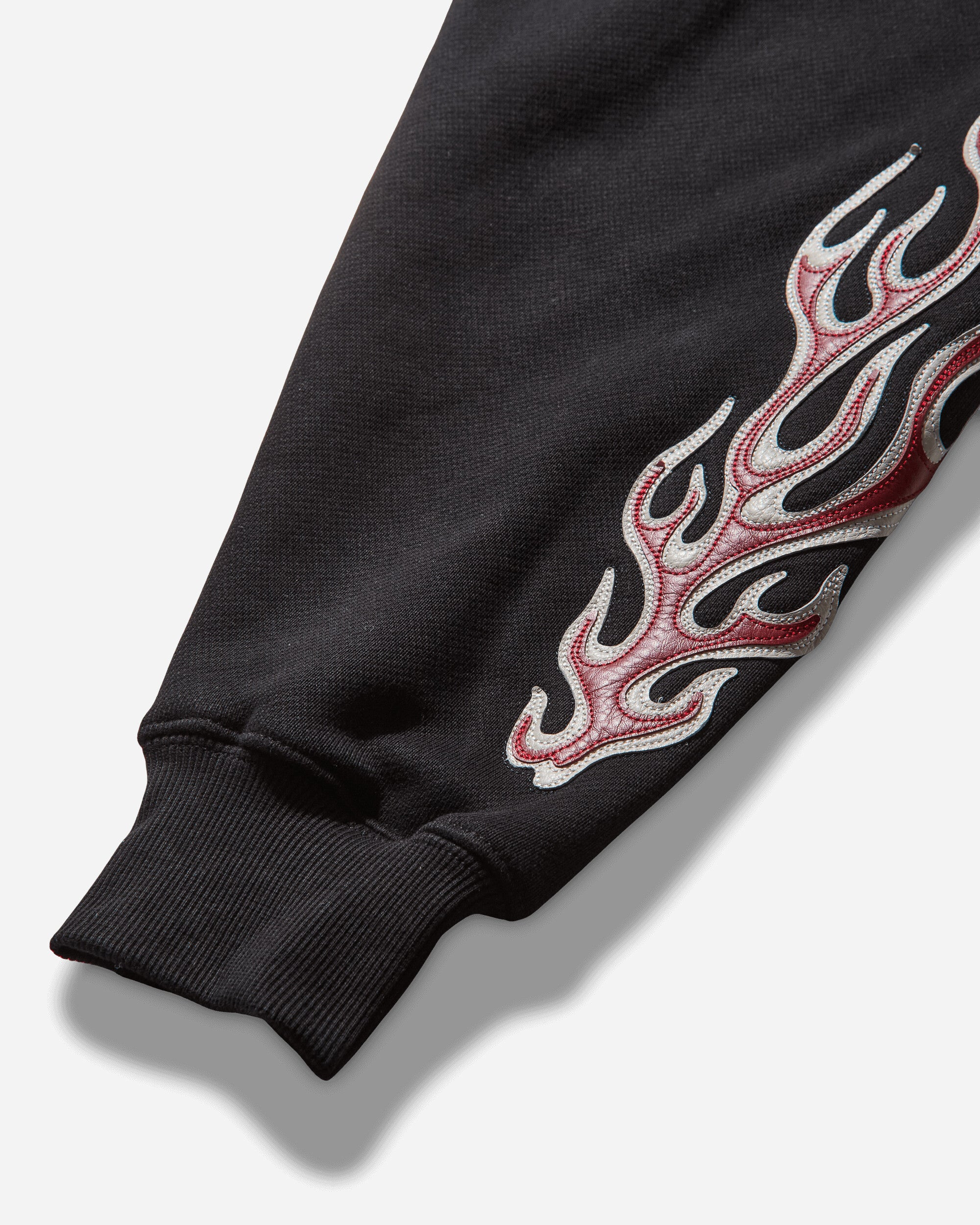 Men's Leather Flame Hoodie Black - 4