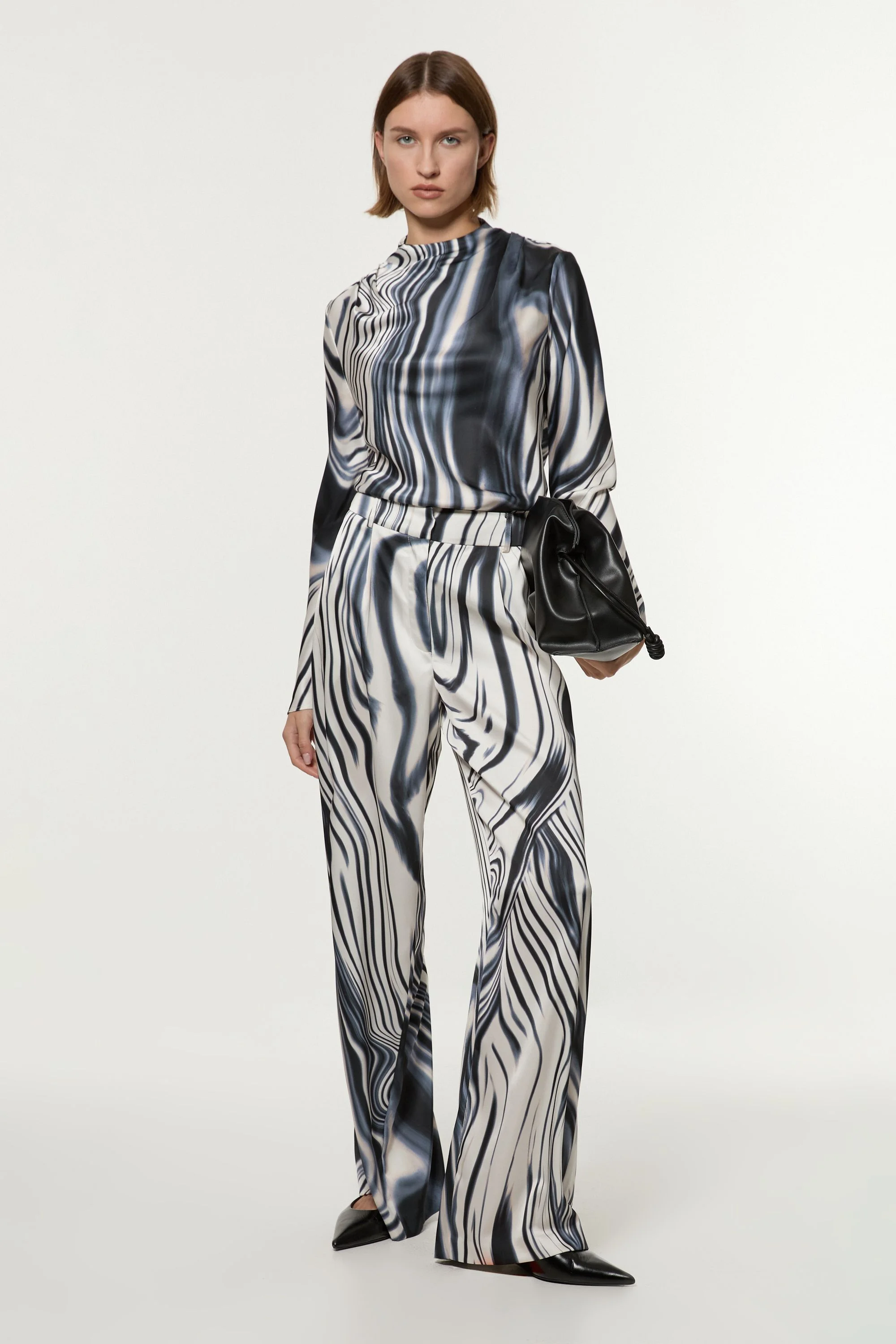 Tall Graduated Stripe Viscose Satin High Waist Trouser - 1