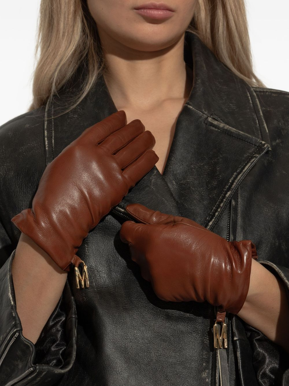 logo-detail leather gloves - 5