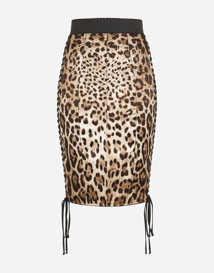 Leopard-print satin midi skirt with laces and eyelets - 3