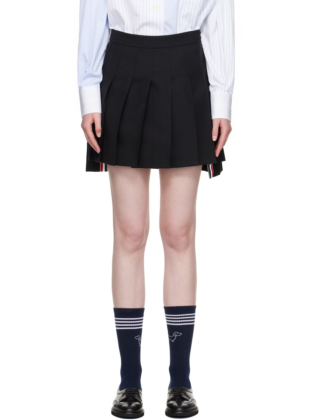 Black Wool Fresco Pleated Miniskirt - 1