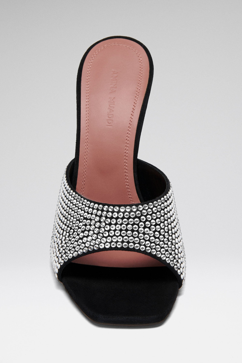 Amina Muaddi LUPITA CRYSTAL SLIPPER BLACK SUEDE AND WHITE CRYSTALS outlook