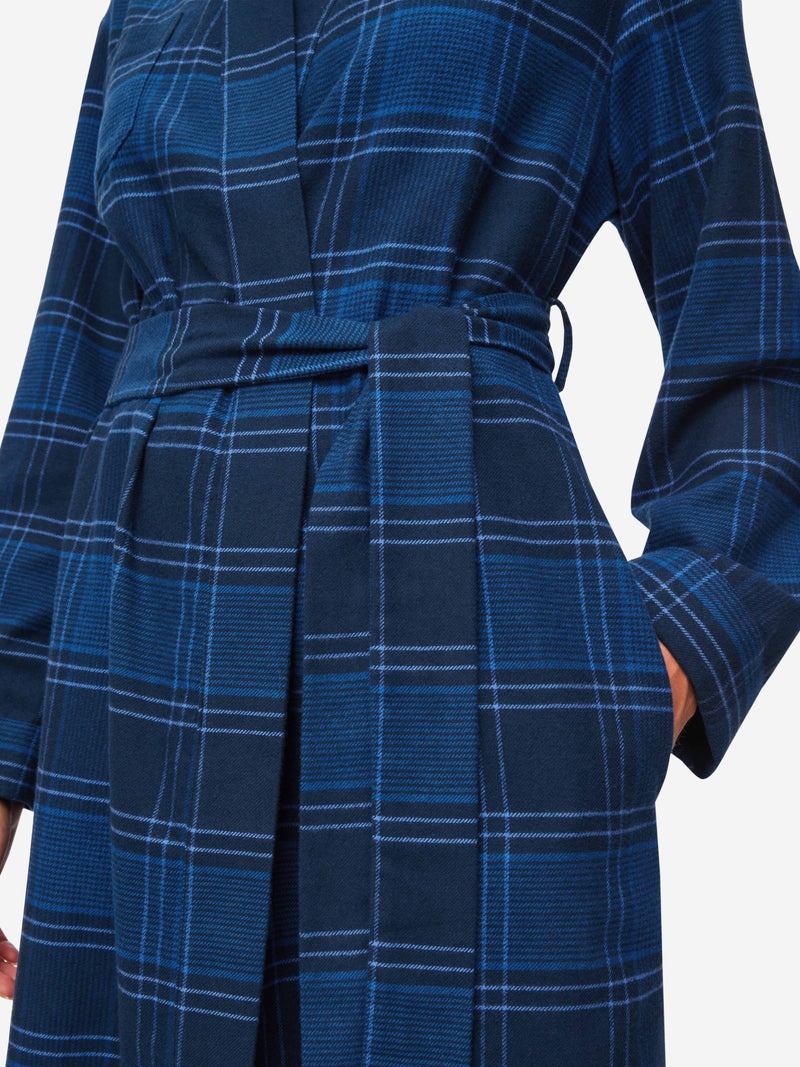 Women's Long Dressing Gown Kelburn 27 Brushed Cotton Navy - 7