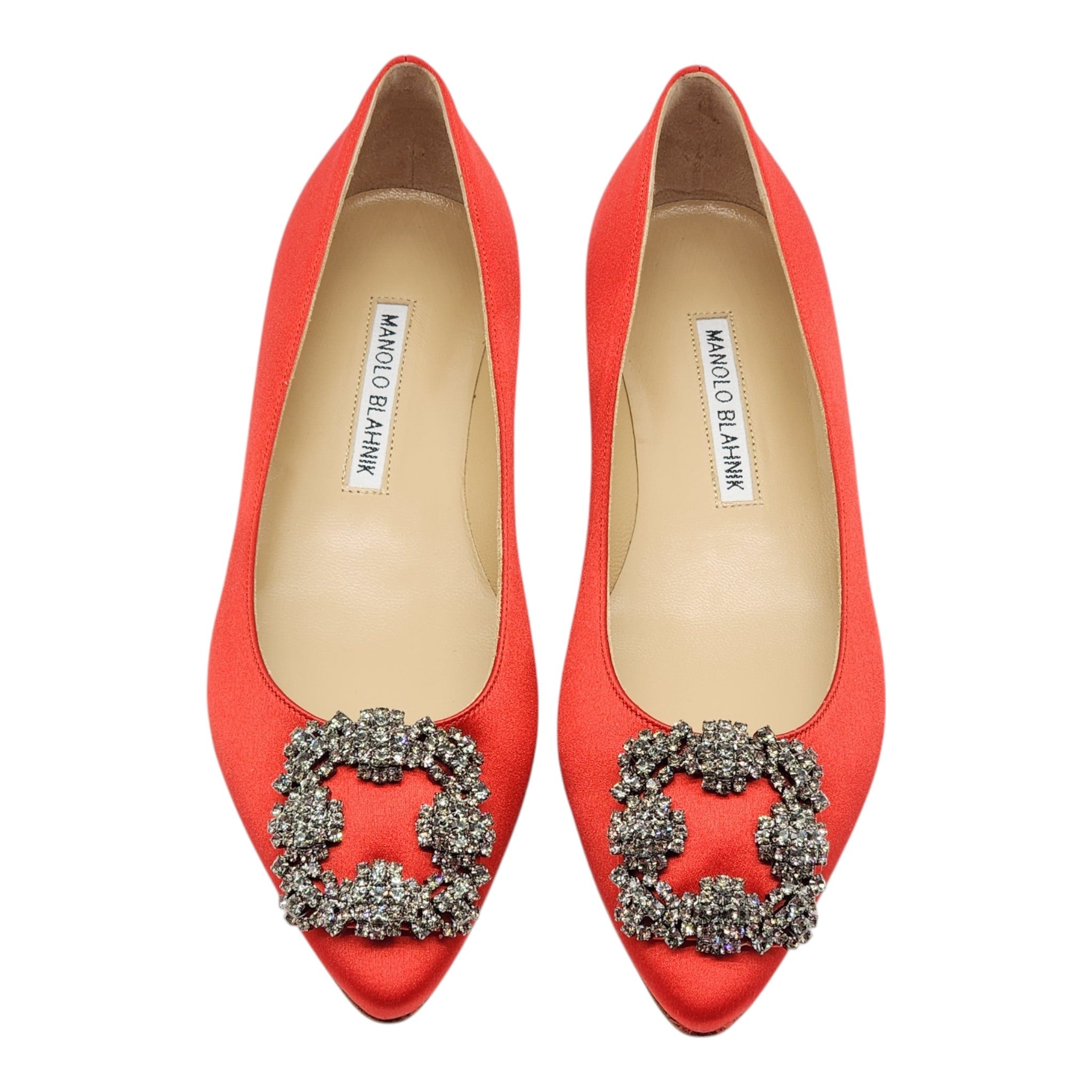 Manolo Blahnik Hangisiflat Jewel Buckle Flat Pumps - Satin - Red 35 - 3