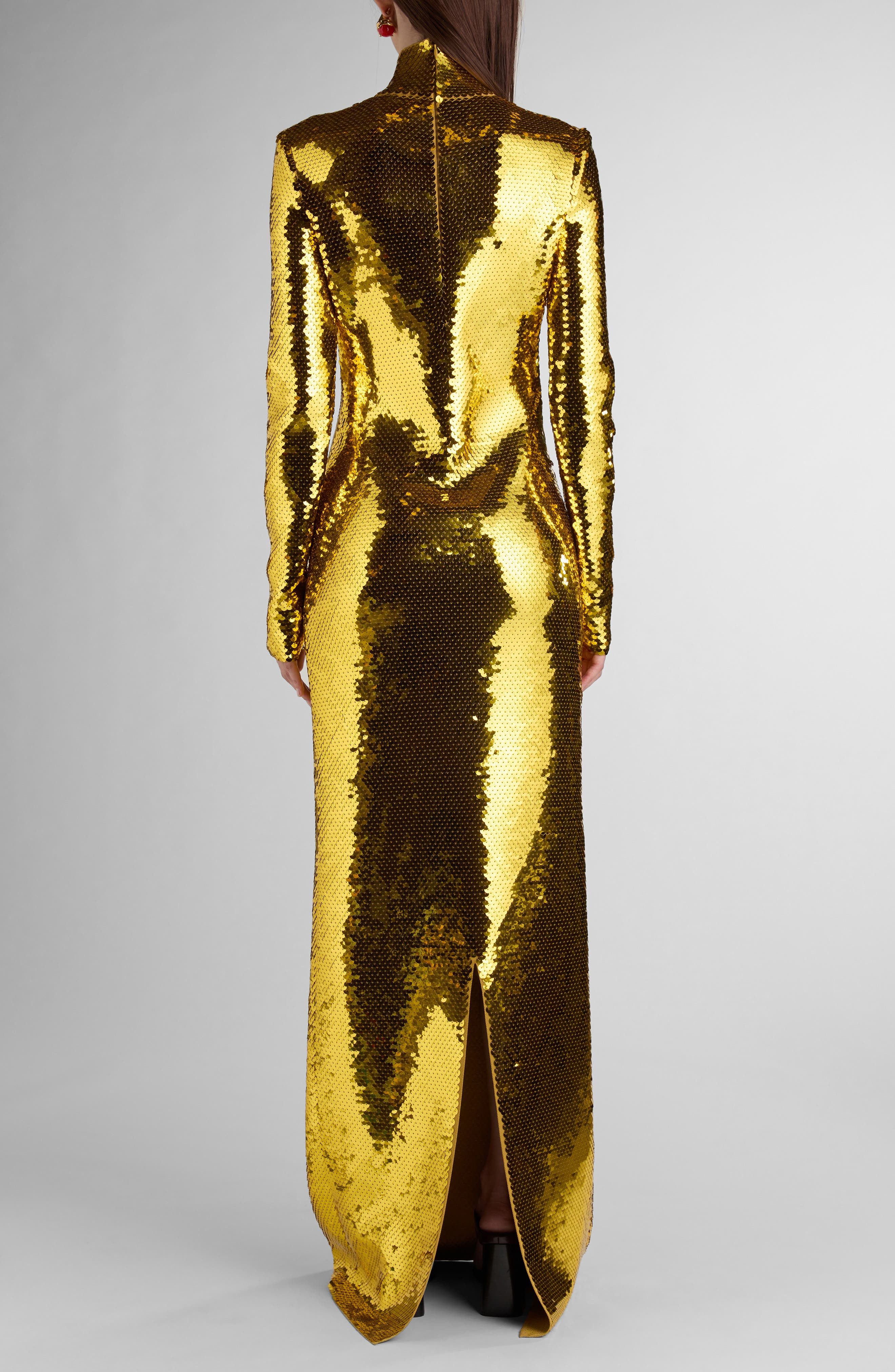 Bottega Veneta Sequin Long Sleeve Knit Gown in 8480 Gold at Nordstrom - 3