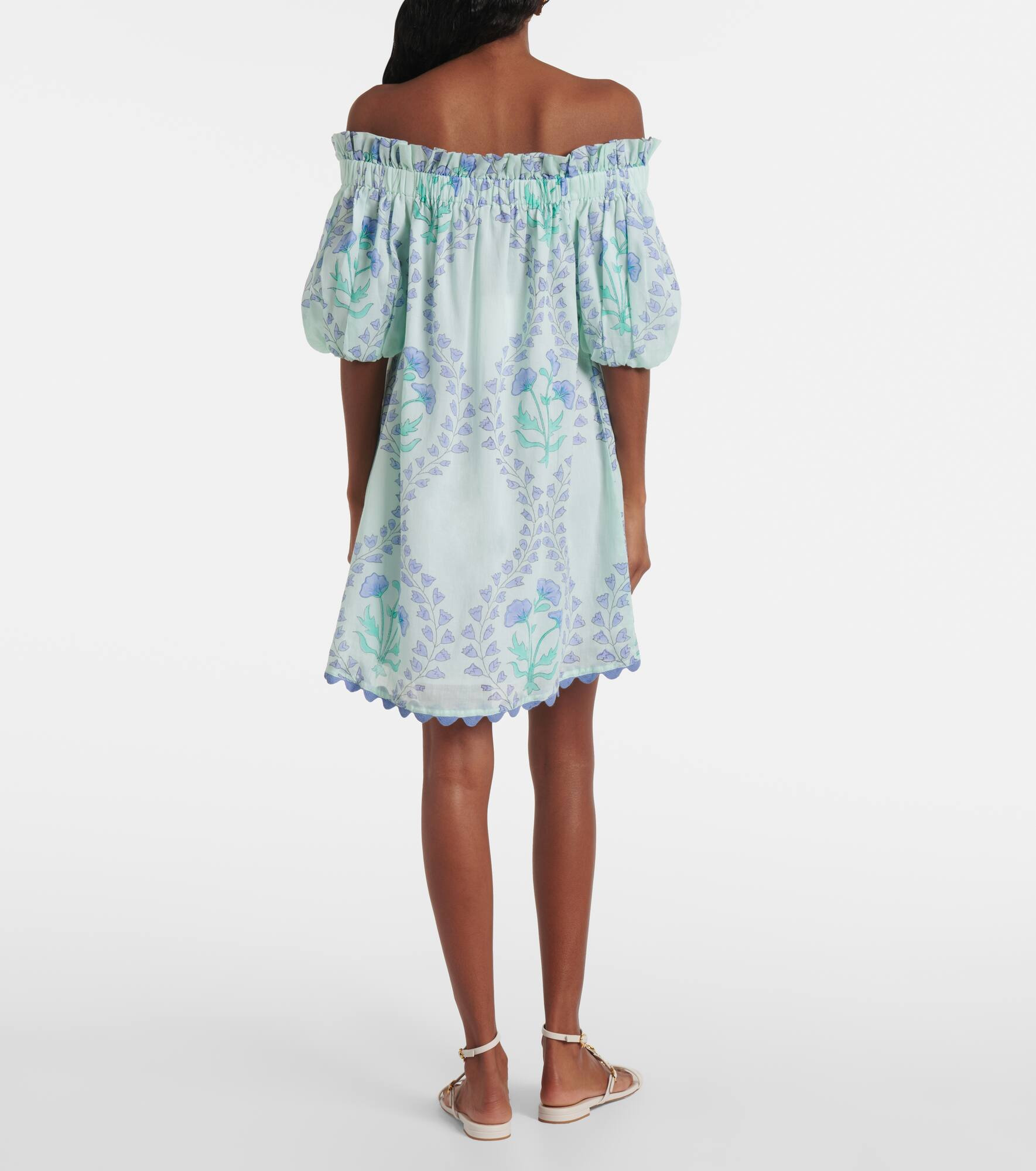 Printed off-shoulder cotton minidress - 3