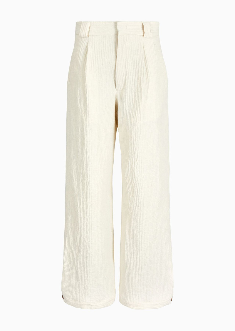 Trousers with slit in the hem in bark-effect linen blend 1