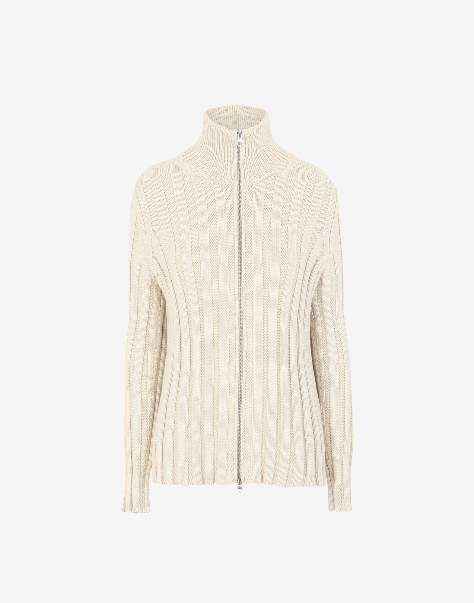 Embroidered zip-up ribbed sweater - 1