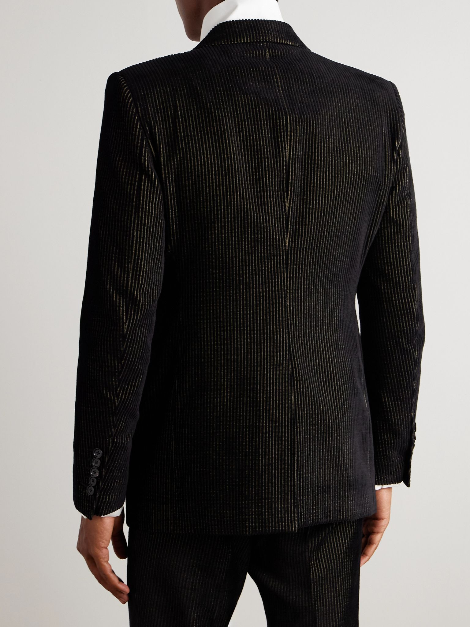Dyllan Metallic Striped Cotton-Blend Velvet Tuxedo Jacket Black - 3