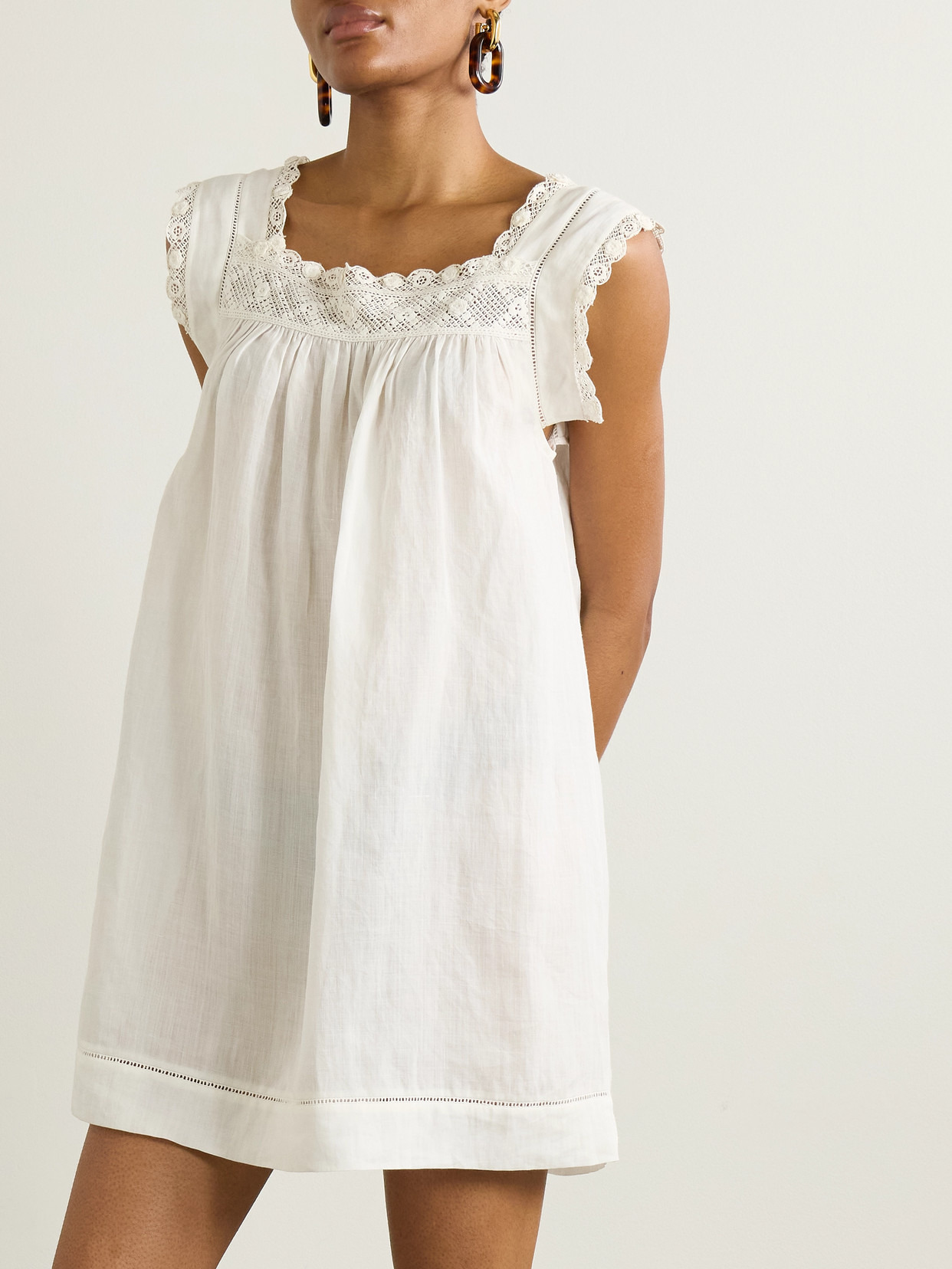 Almadia Crochet-trimmed Ramie Mini Dress - 4