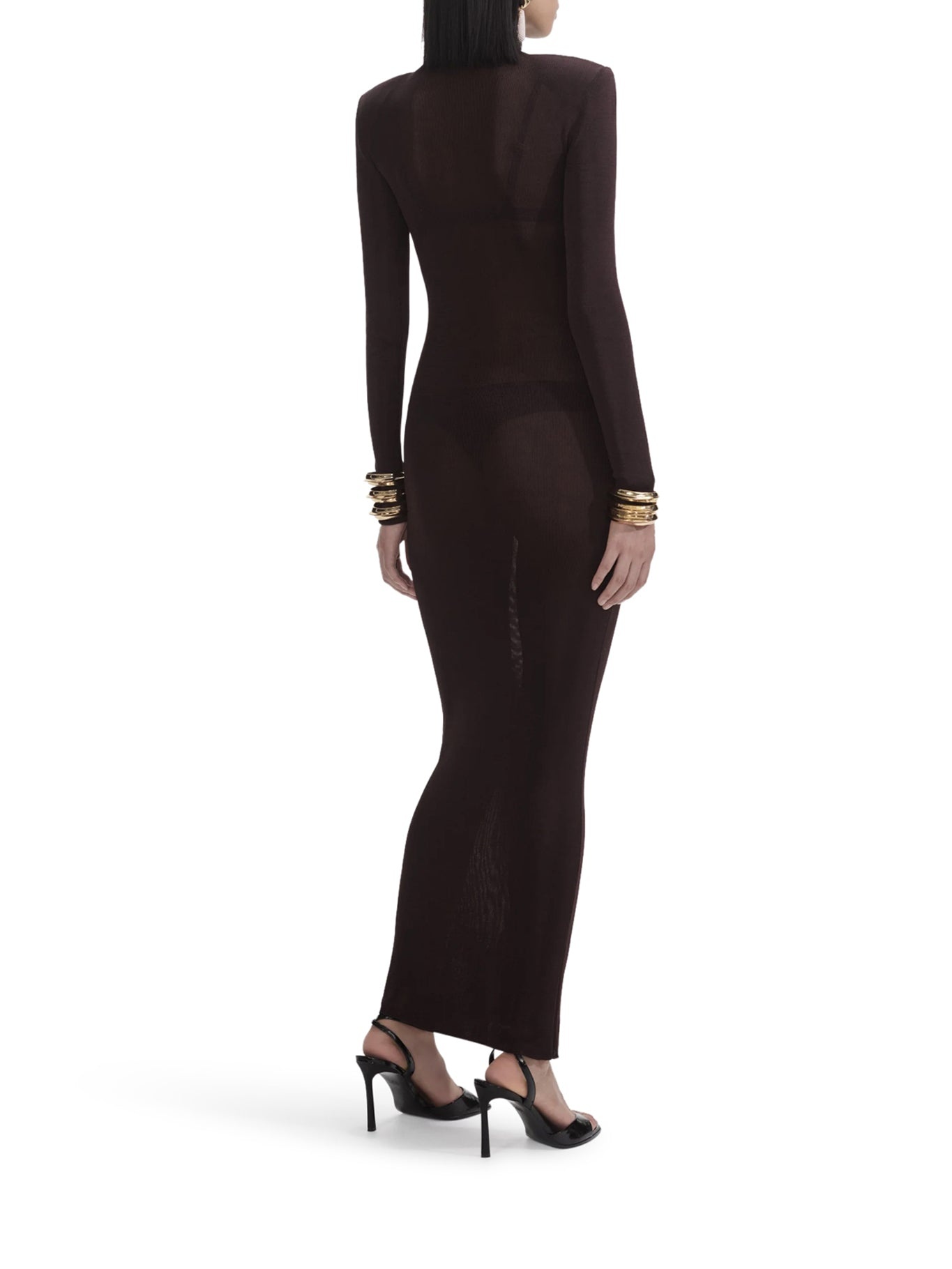 BROWN VISCOSE KNIT MAXI DRESS - 4