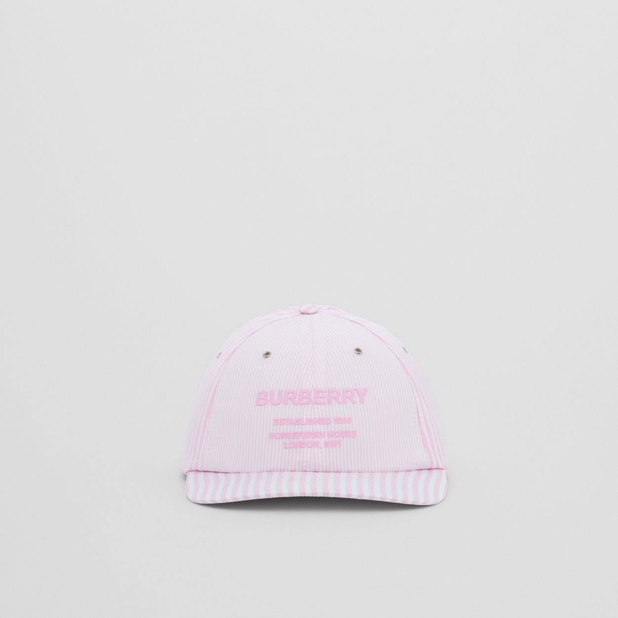 Horseferry Motif Striped Cotton Baseball Cap - 1