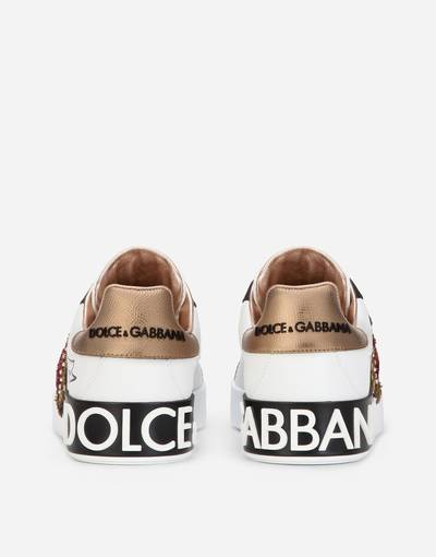Dolce & Gabbana Printed calfskin nappa Portofino sneakers with embroidery outlook