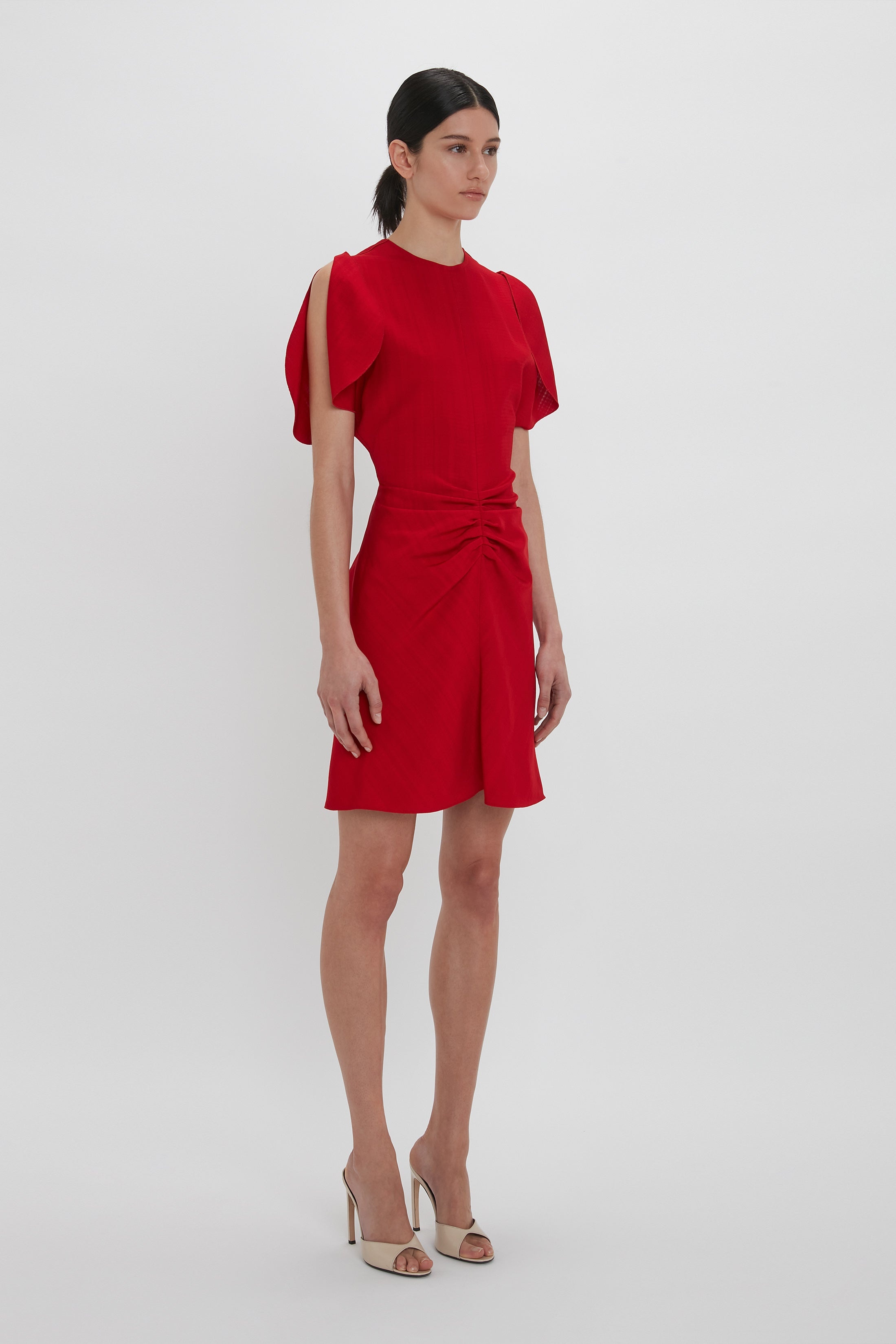 Exclusive Gathered Waist Mini Dress In Carmine - 3