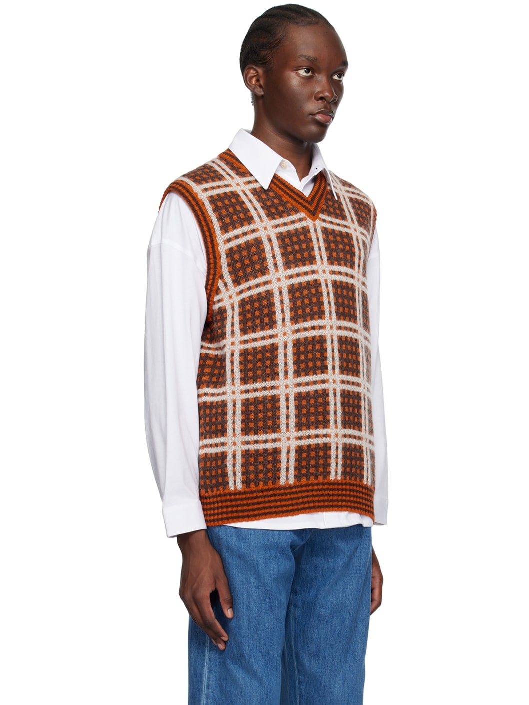 Orange & Brown Plaid Vest - 2