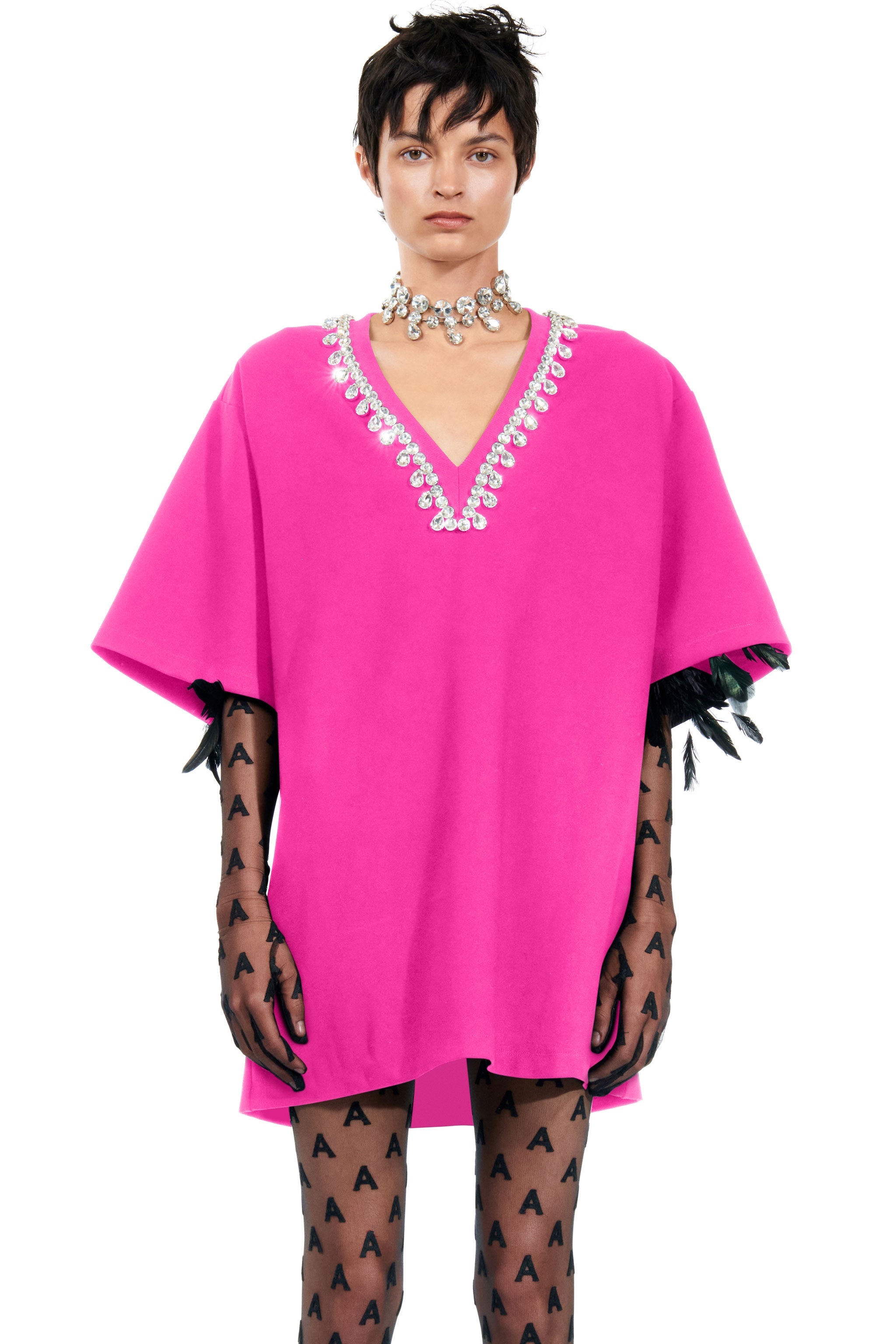 V-NECK CRYSTAL T-SHIRT DRESS - 3