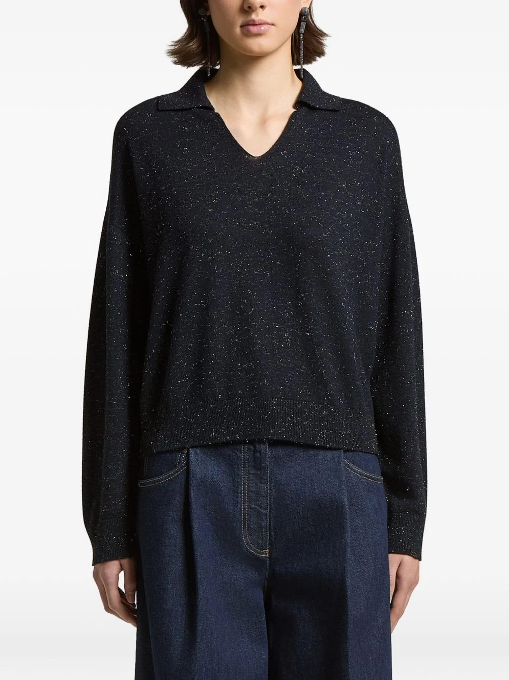 speckled polo-collar jumper - 1