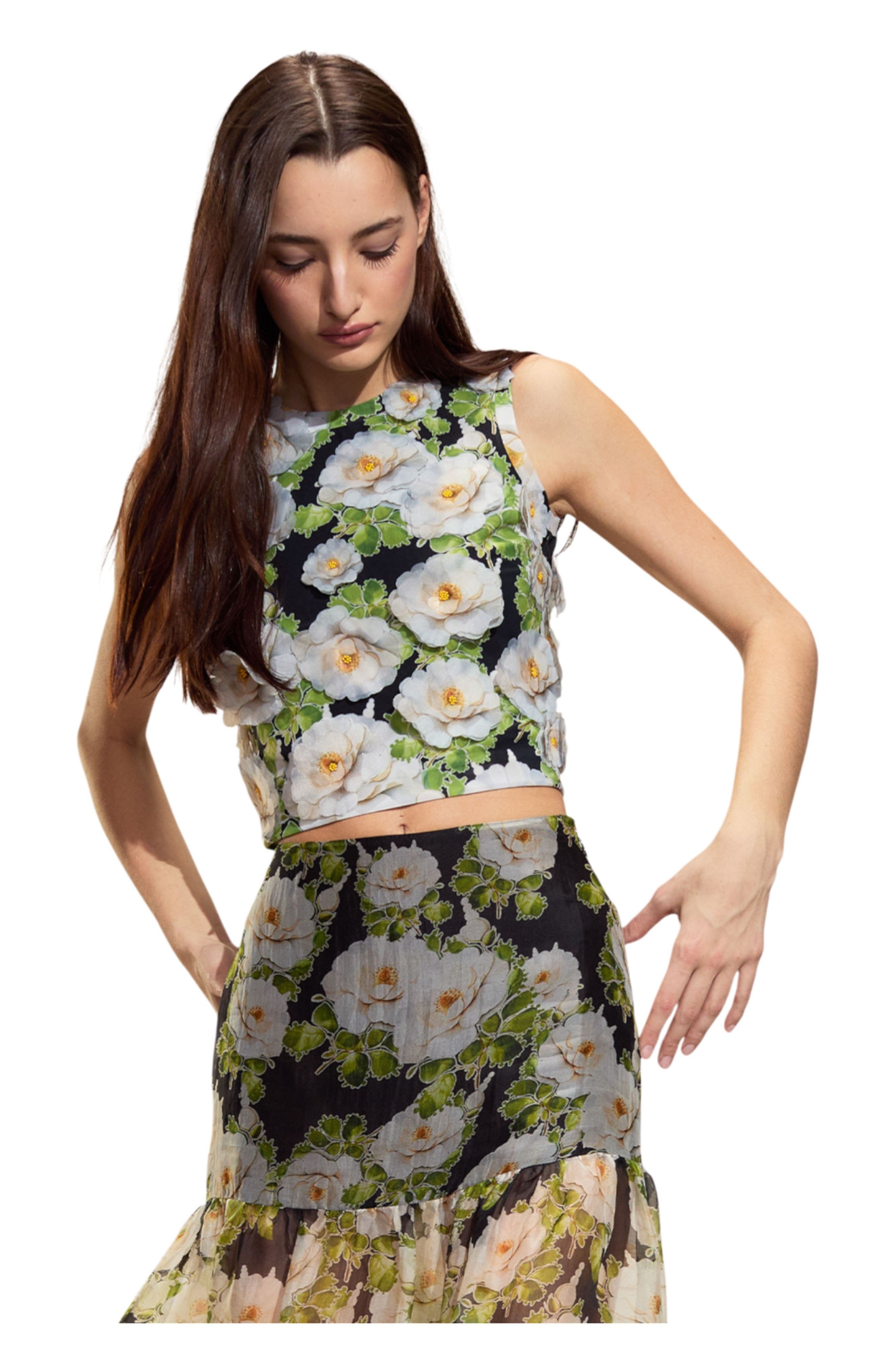 Cynthia Rowley Cornelia Flower Applique Top in Black Floral at Nordstrom - 4