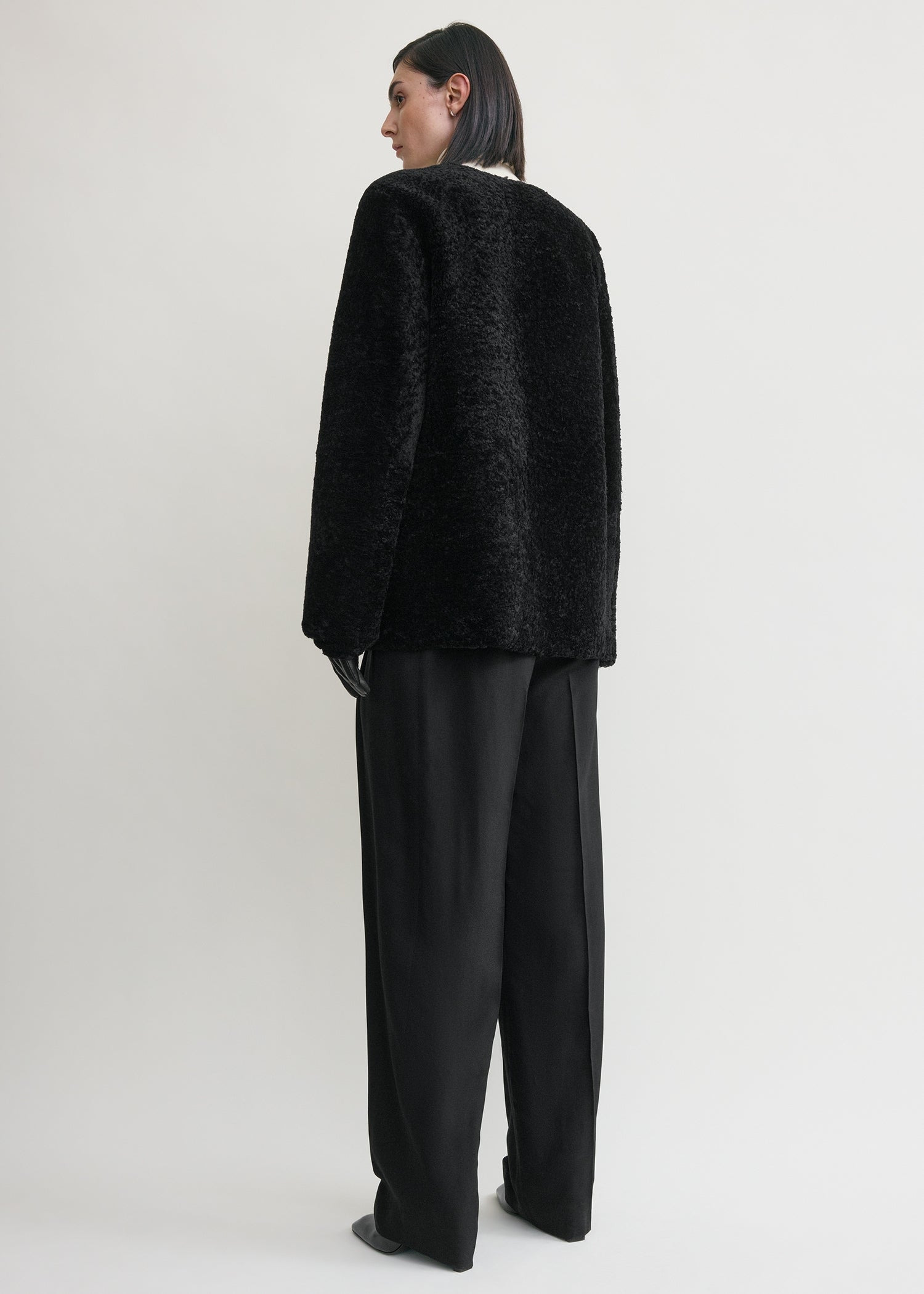 Zipped teddy shearling jacket black - 4