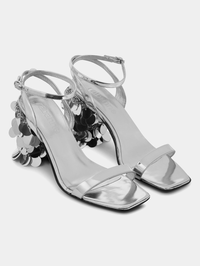 SILVER SANDALS WITH SPARKLE DISCS HEELS 1
