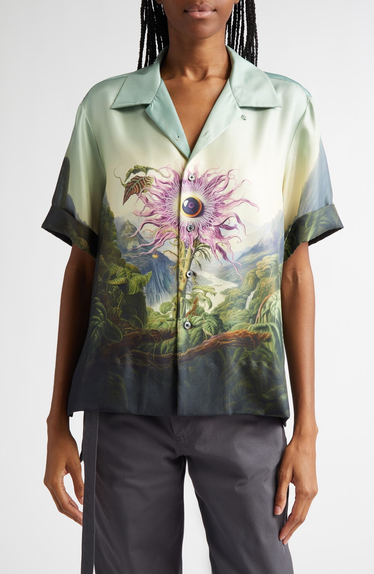 MONSE Sunflower Print Silk Button-Up Shirt in Passionfl. Print at Nordstrom - 1