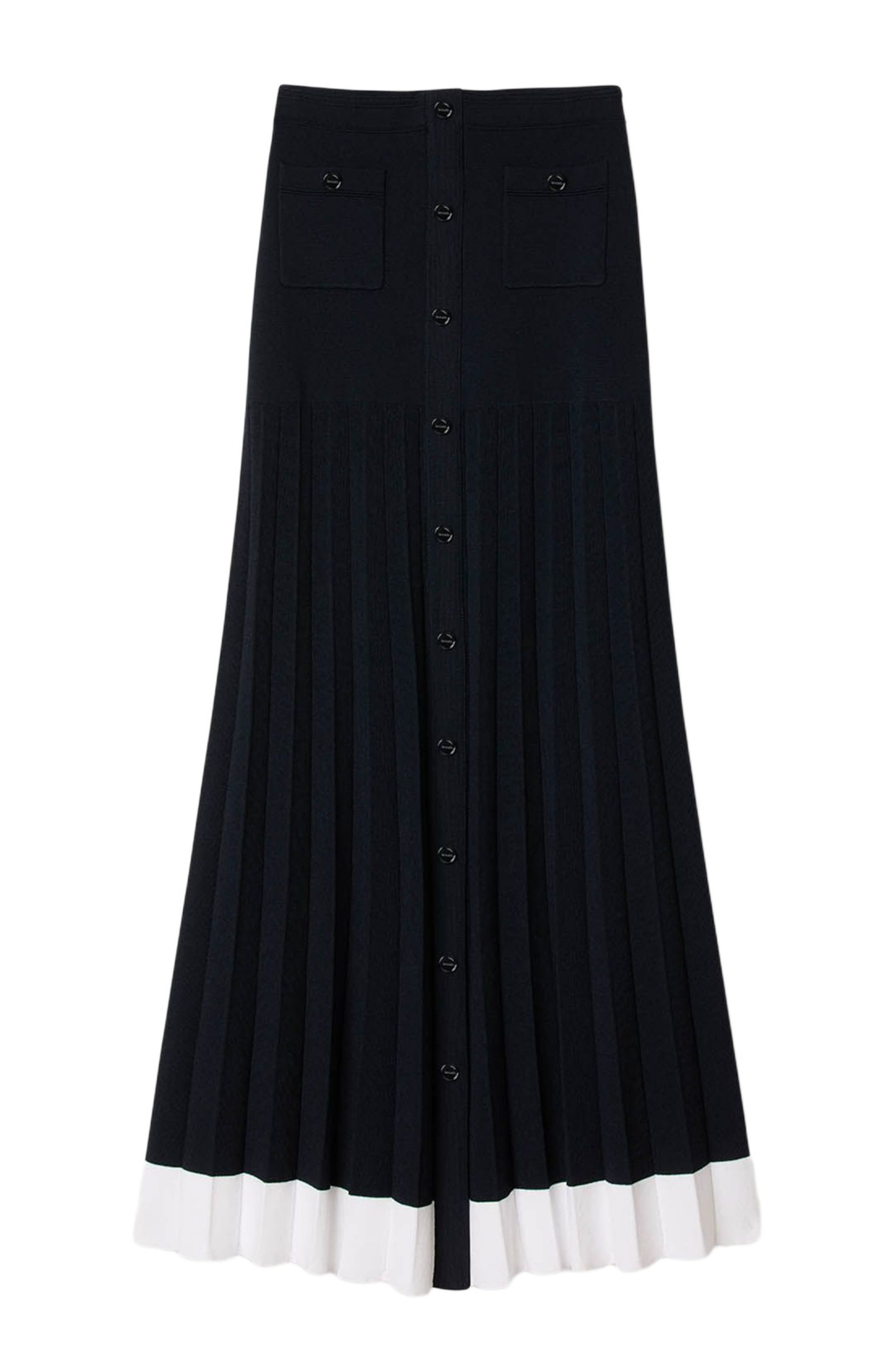 SANDRO Long two-tone knit skirt in Navy Blue at Nordstrom - 5
