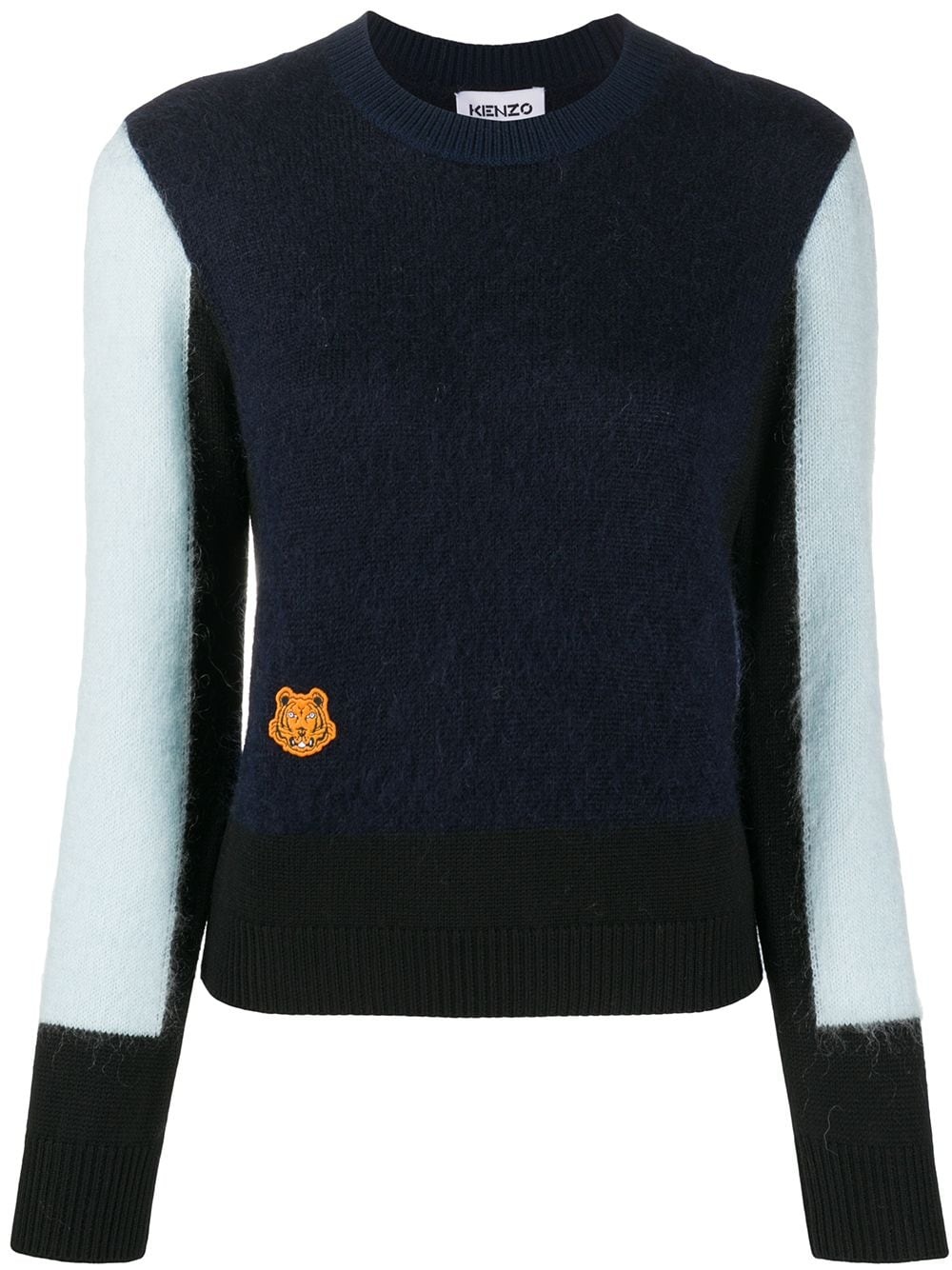 colour block Tiger patch sweater - 1