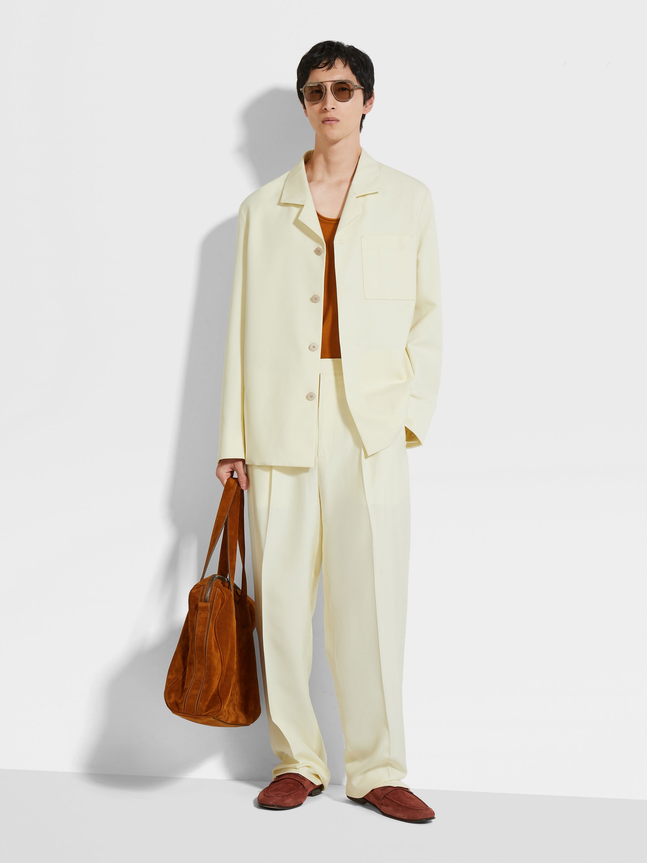 LIGHT YELLOW SILK AND WOOL PANTS - 3