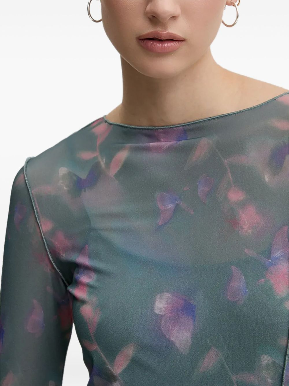 floral-print mesh maxi dress - 3