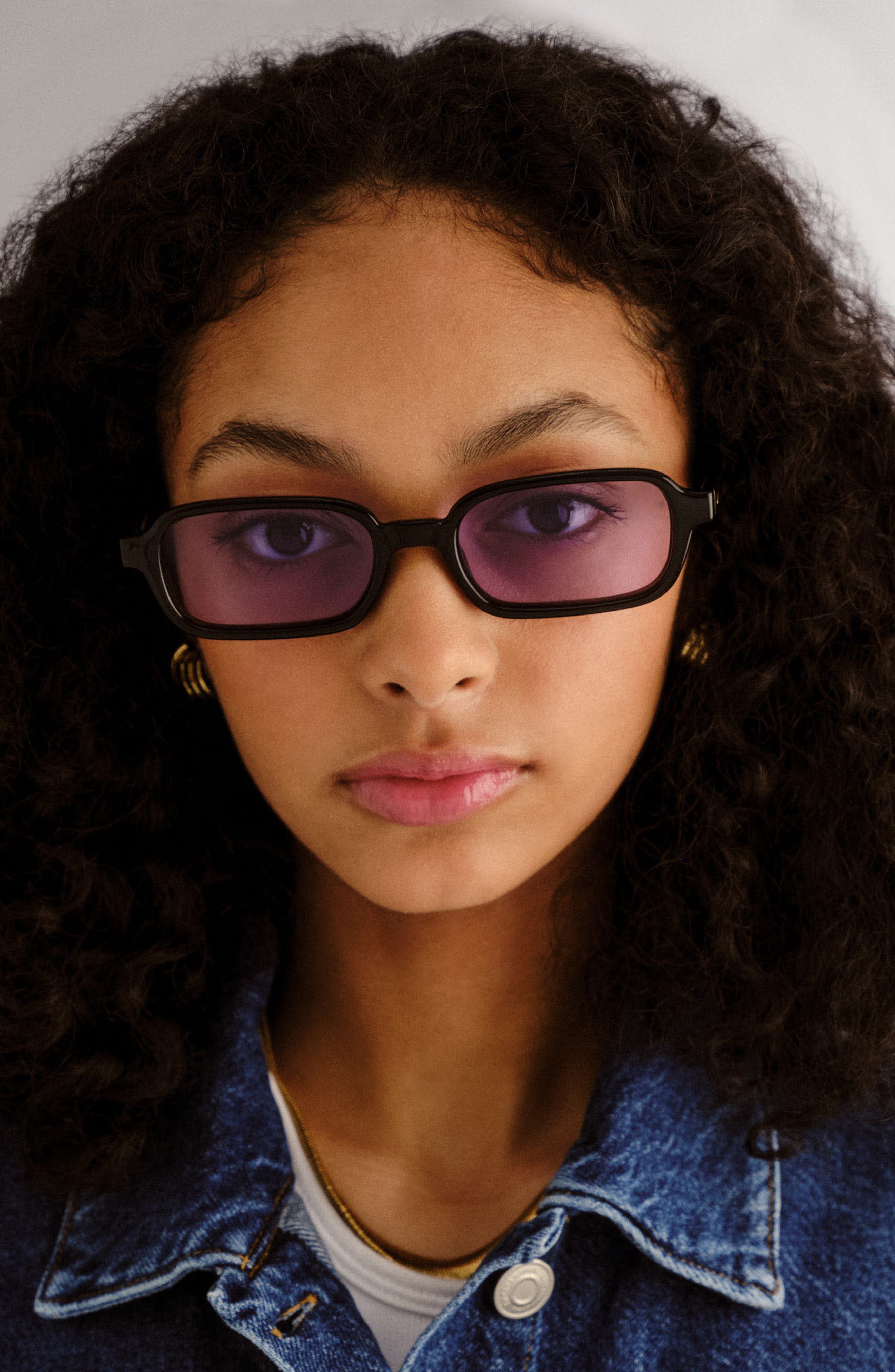 Le Specs Pilferer 53mm Rectangular Sunglasses in Black/lilac Tint at Nordstrom - 5