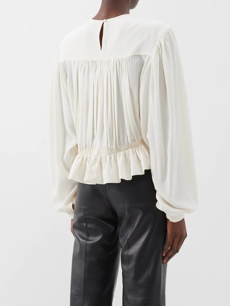 Nelino smocked silk crepe de Chine top - 5