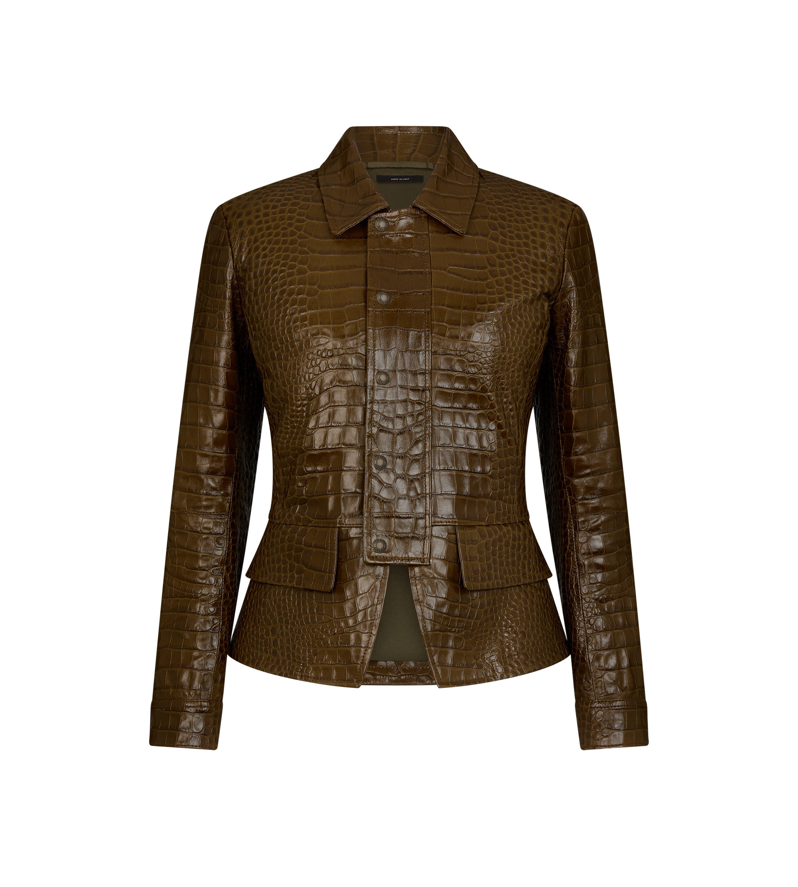 EMBOSSED LEATHER FITTED JACKET - 1