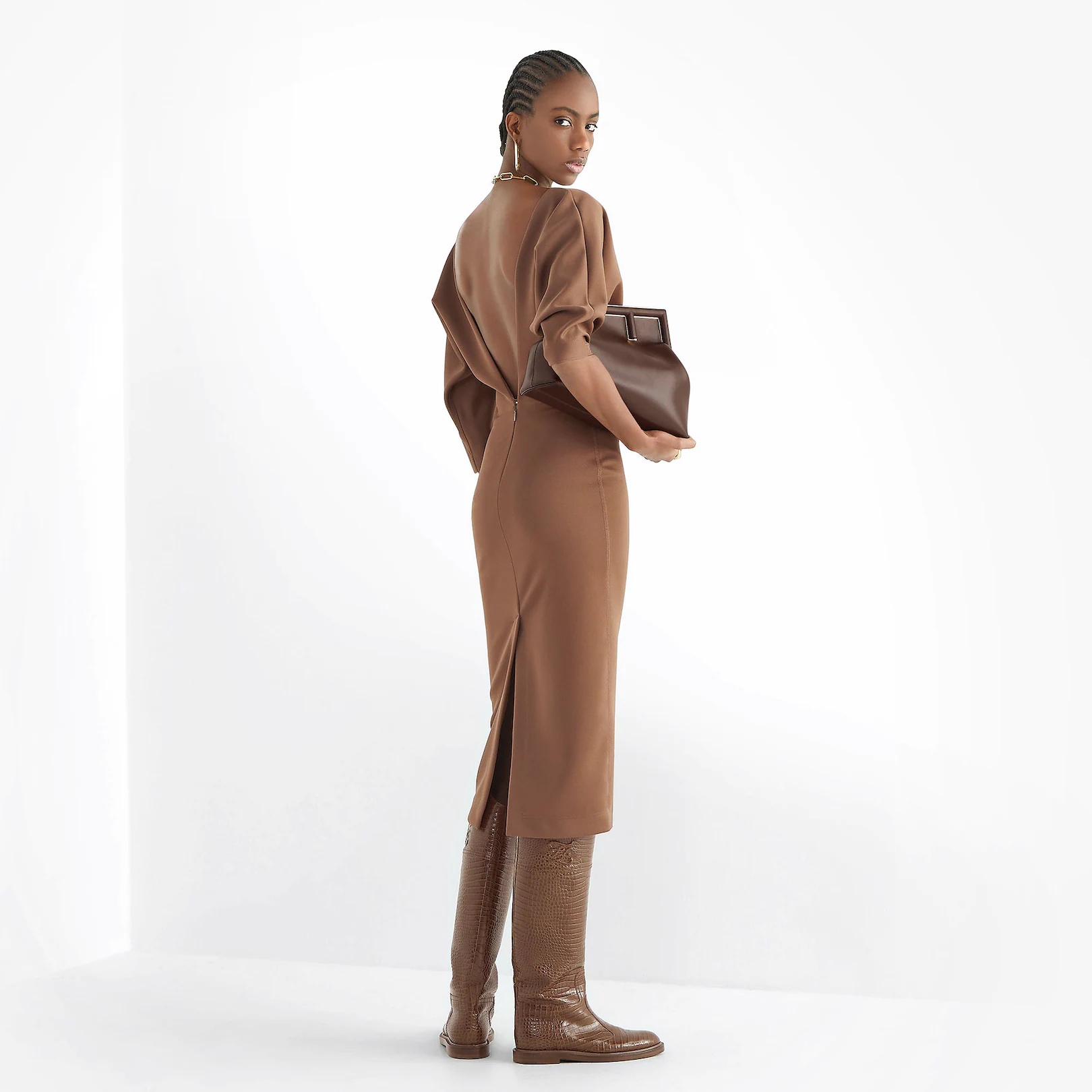 Brown piqué jersey dress - 4