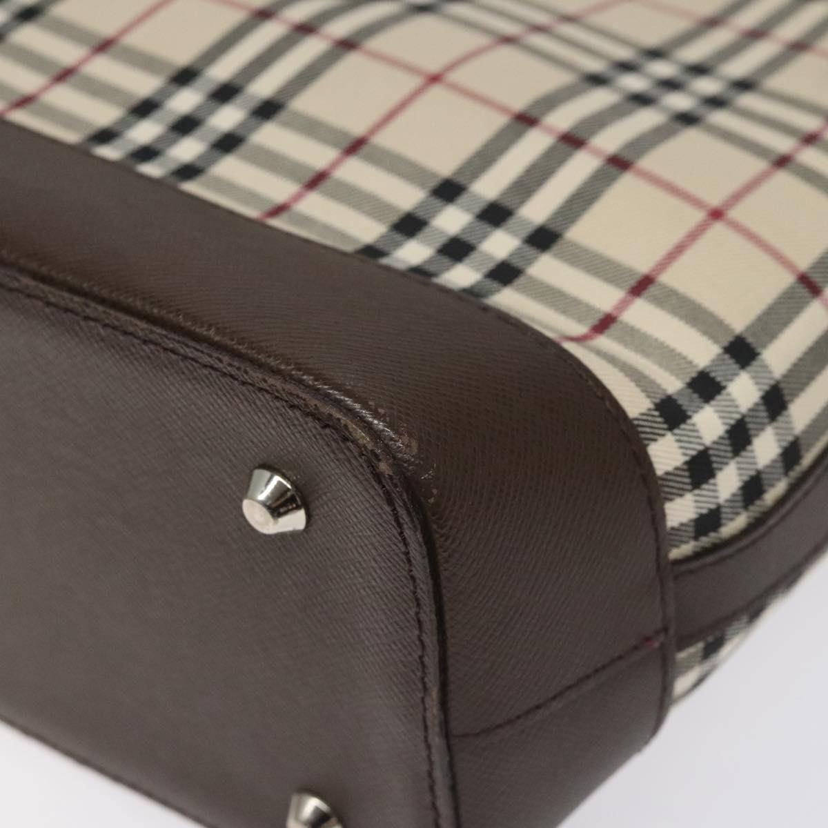 Burberry Nova Check Hand Bag Canvas Leather Beige Brown Silver - 10